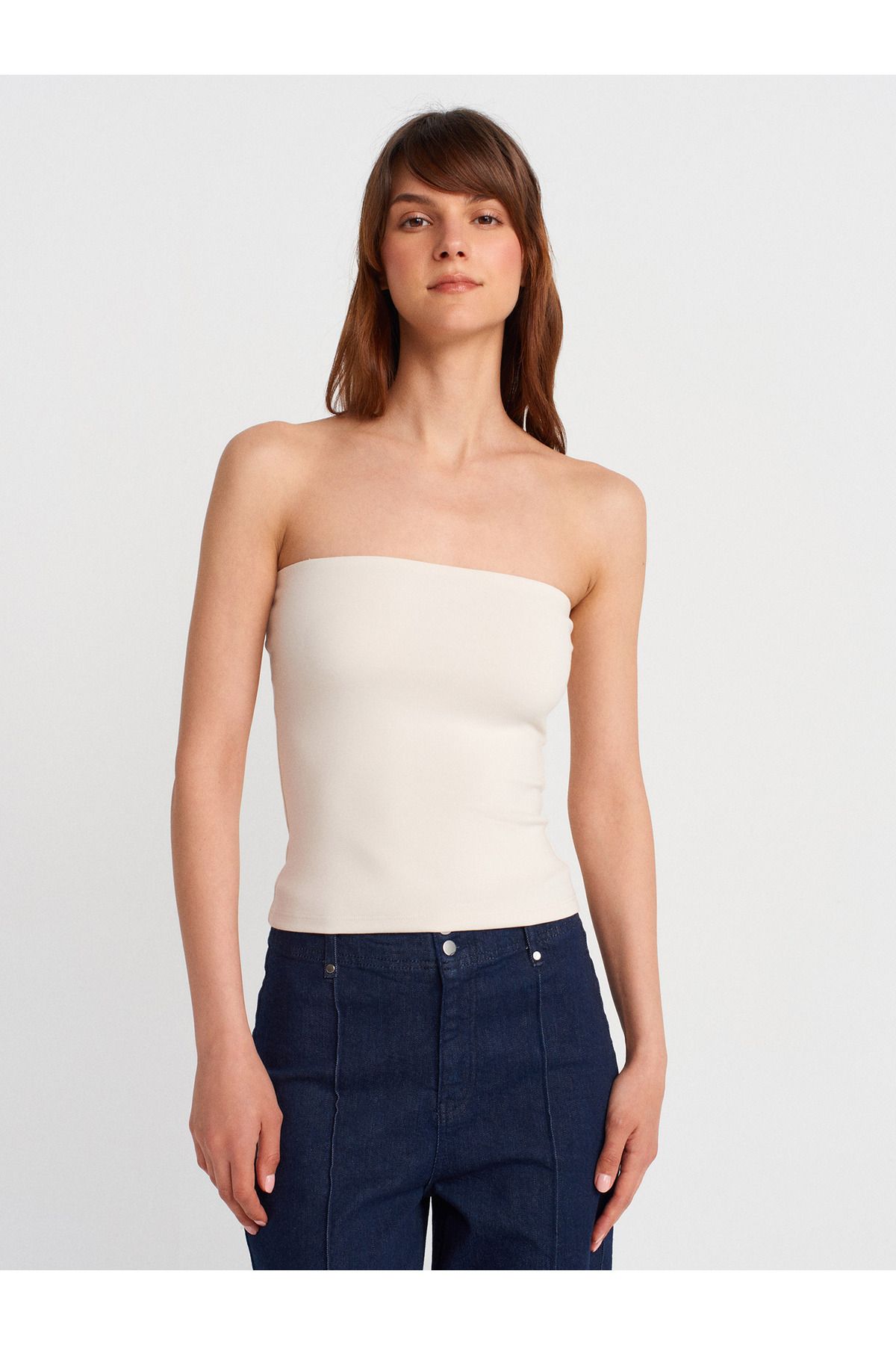 Dilvin 21103 Straplez Top-Açık Bej