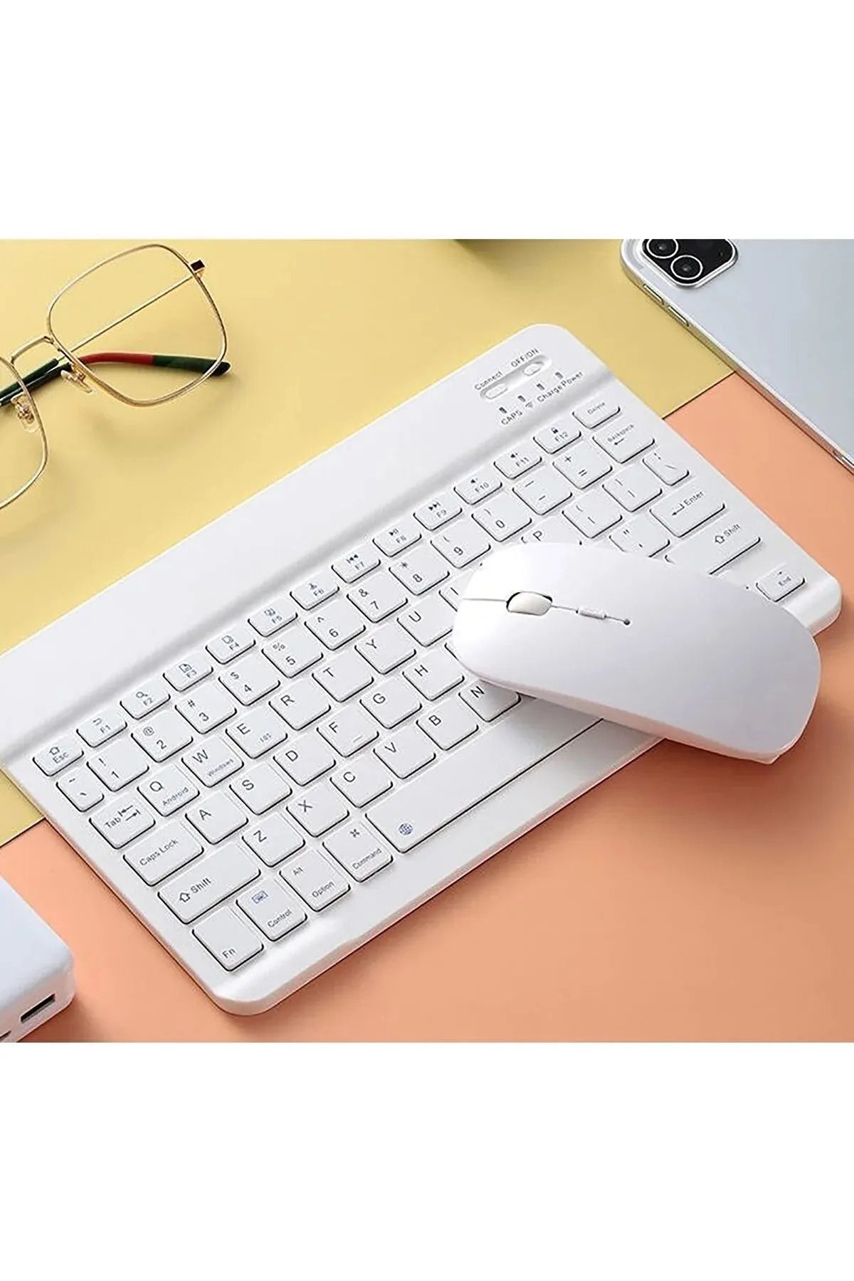 KAZEMTECH Kablosuz Bluetooth Klavye ve Mause Seti (Tüm Cihazlara Uyumlu Akıllı Taşınabilir Şarj Edilebilir)
