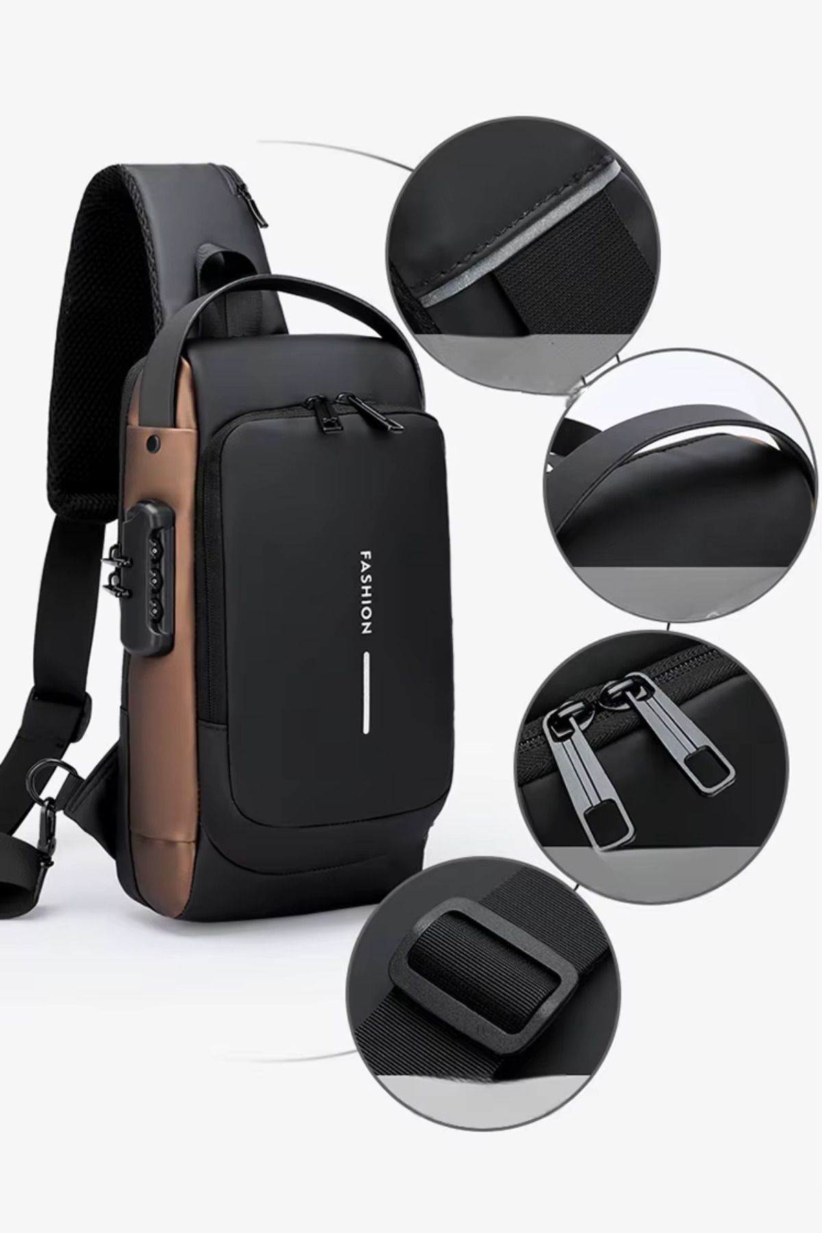 FASHION USB Şarj Portlu Şifreli Kilitli Su Geçirmez Şık Unisex Omuz & Göğüs Çantası