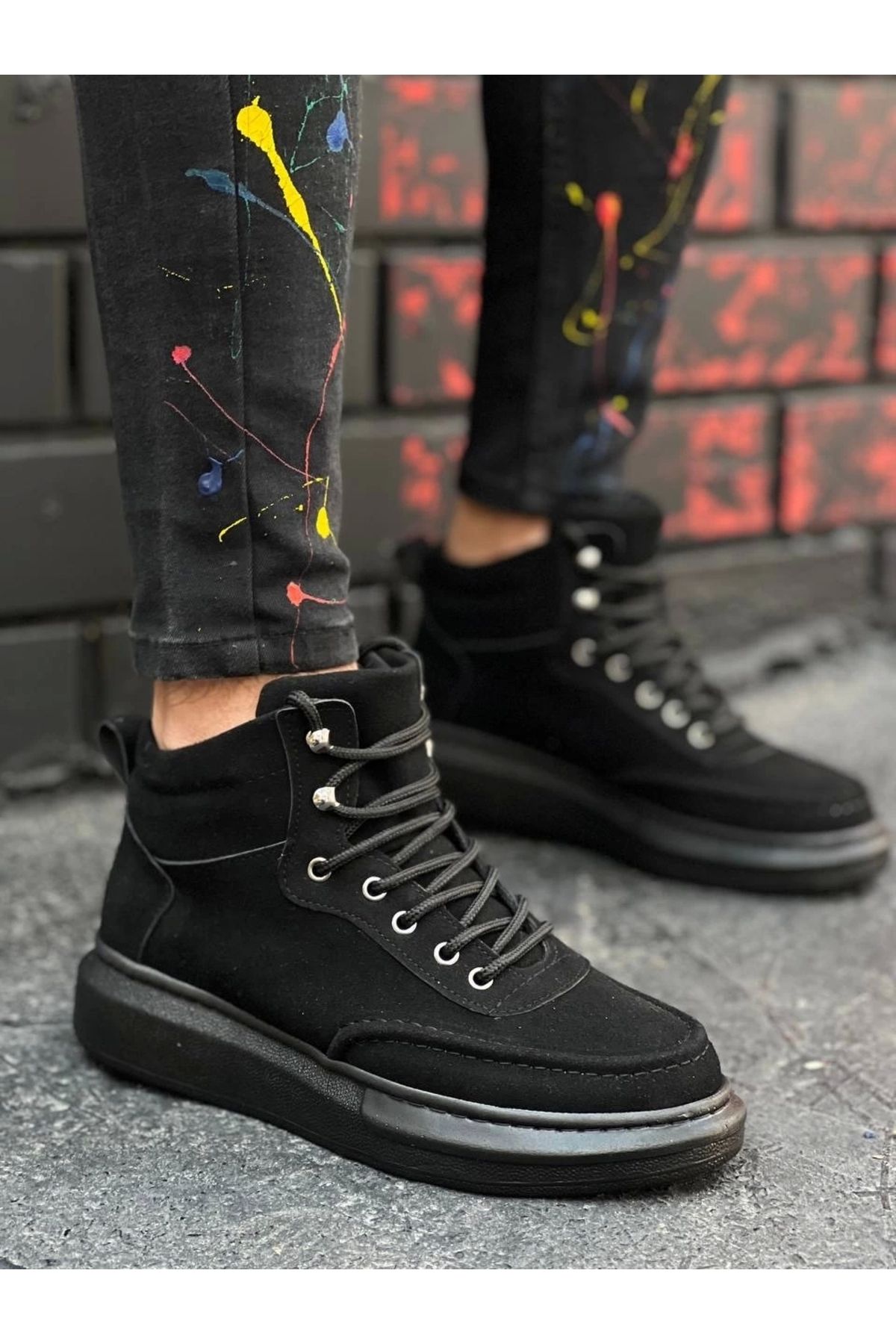 OurStyles KB-0994 Kuback Siyah Süet Siyah Yüksek Taban Erkek Bilek Bot