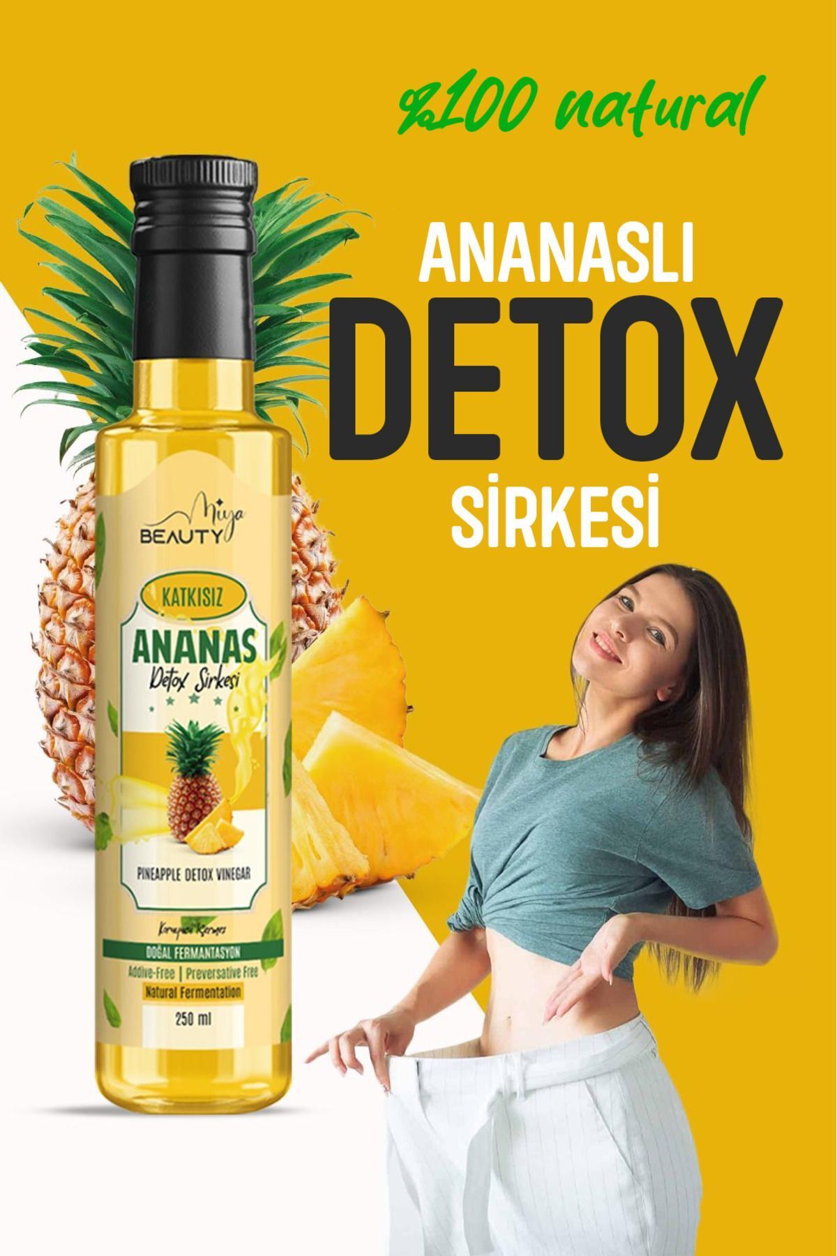 Miya Beauty Ananas Sirke Detox Diyete Destek En Etkili Ve En Lezzet Organik Sirkesi 250 ml