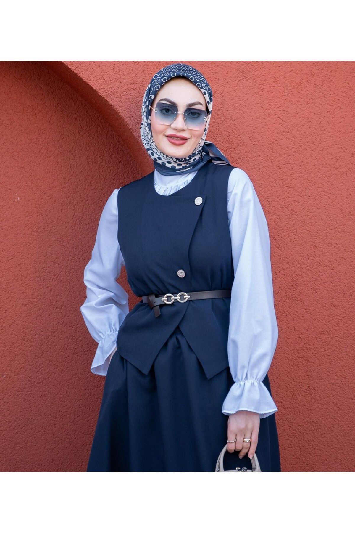 BURCU TESETTÜR 2501KEMERLİ YELEKLİ ETEKLİ TAKIM