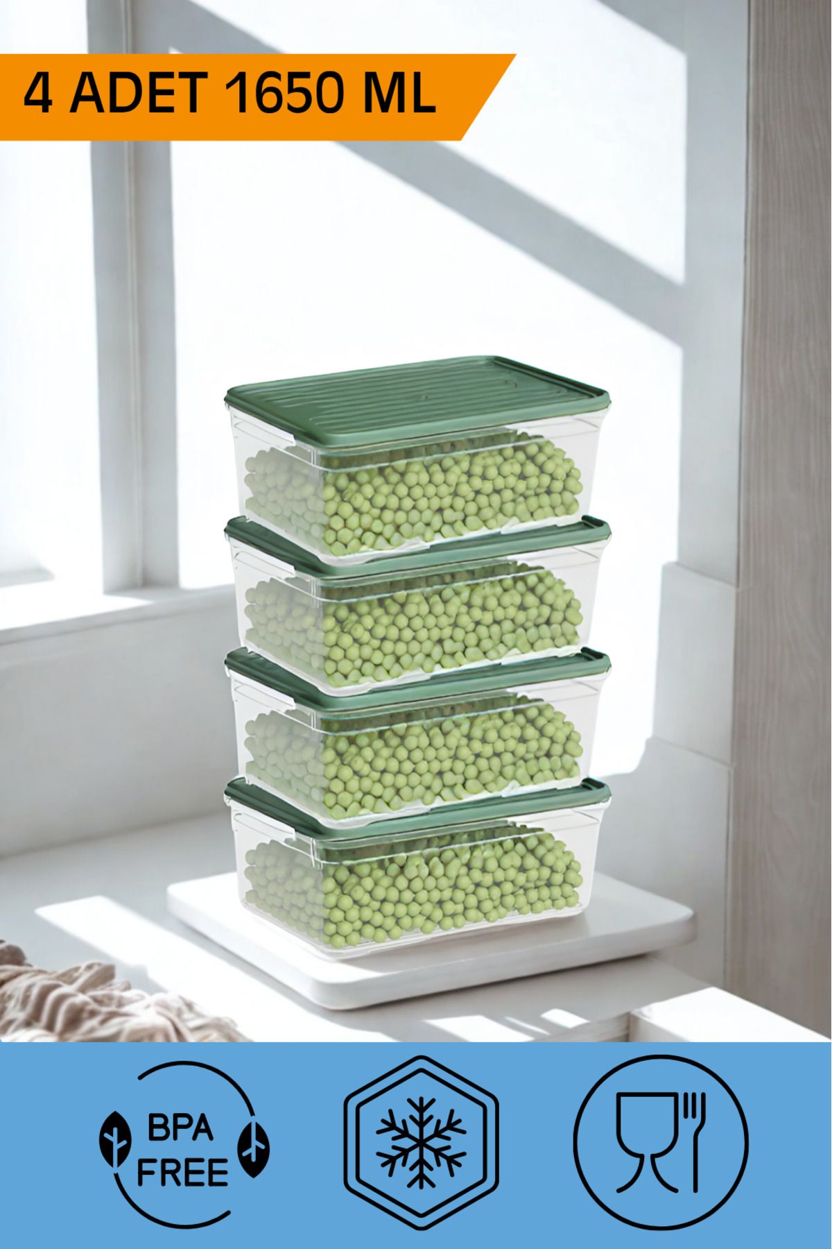 Canbaz Home 4'lü 1.6 Litre Buzdolabı Dondurucu Organizer Difriz Saklama Kabı (4 x 1650 ml)