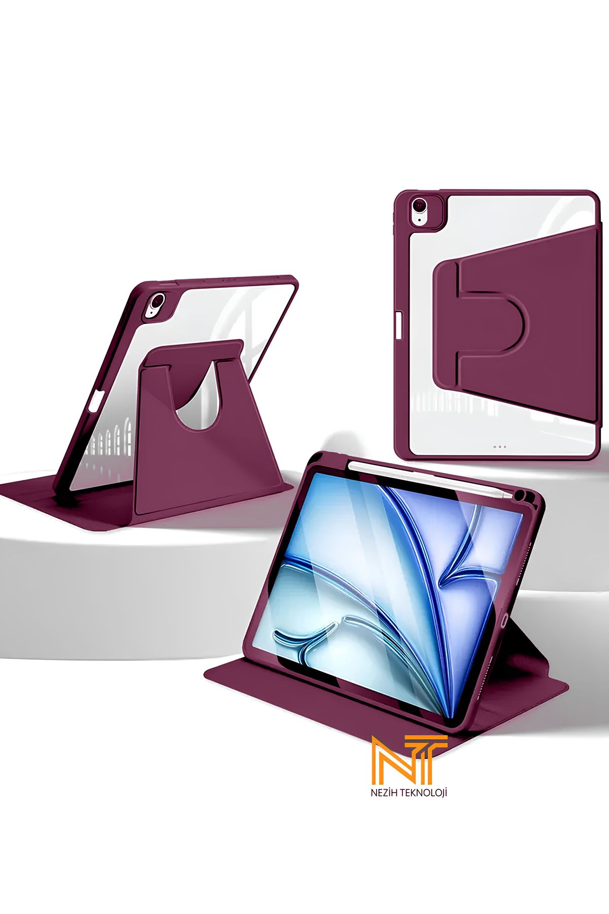 Nezih Case Apple Ipad 10.2 /10.5 (7. 8. 9.NESİL) 2020/2021 Uyumlu 360 Dönebilen Kalem Bölmeli Kılıf
