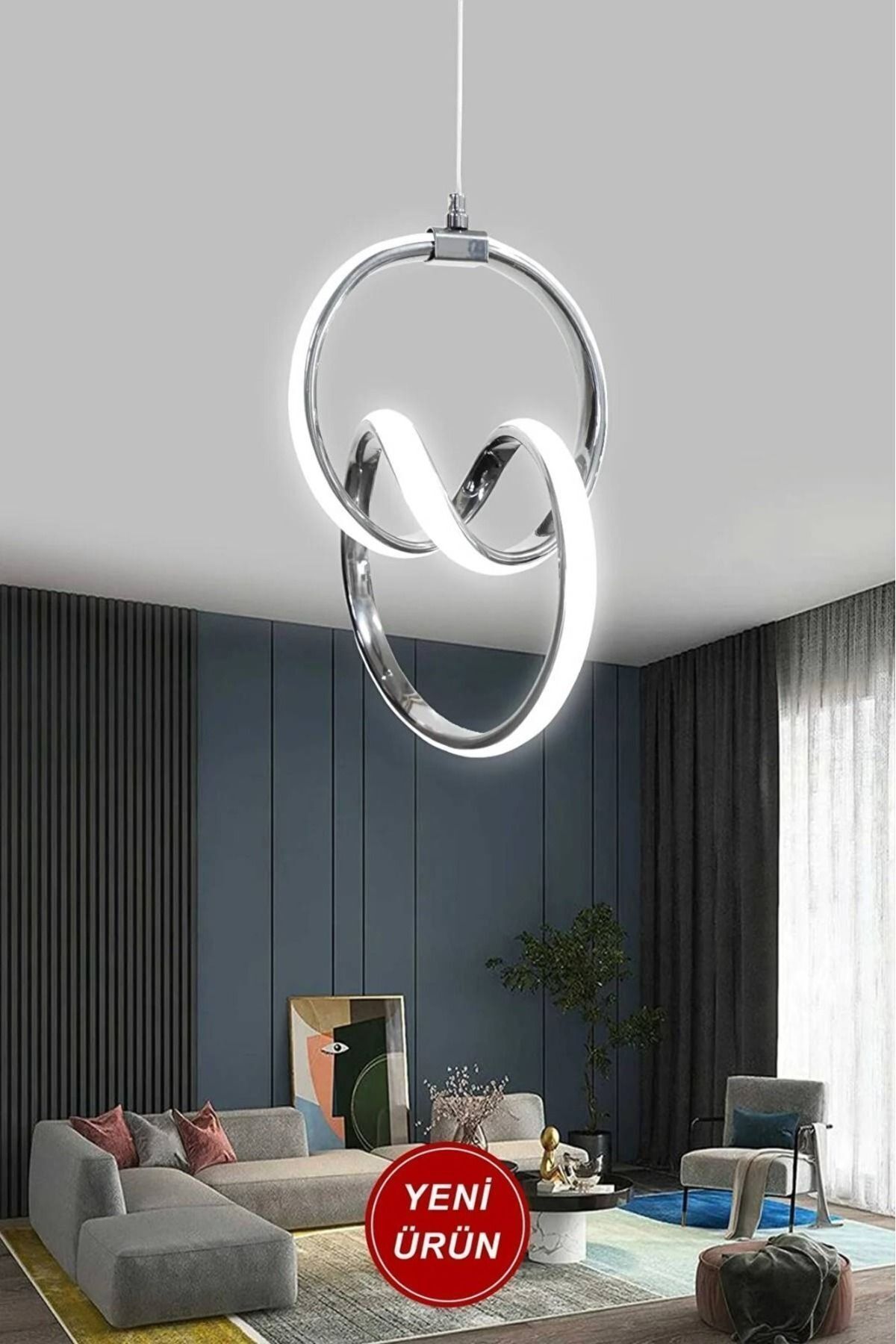 Home Avize Seranat Gri Modern Ultra Beyaz Ledli Sarkık Ledli Avize