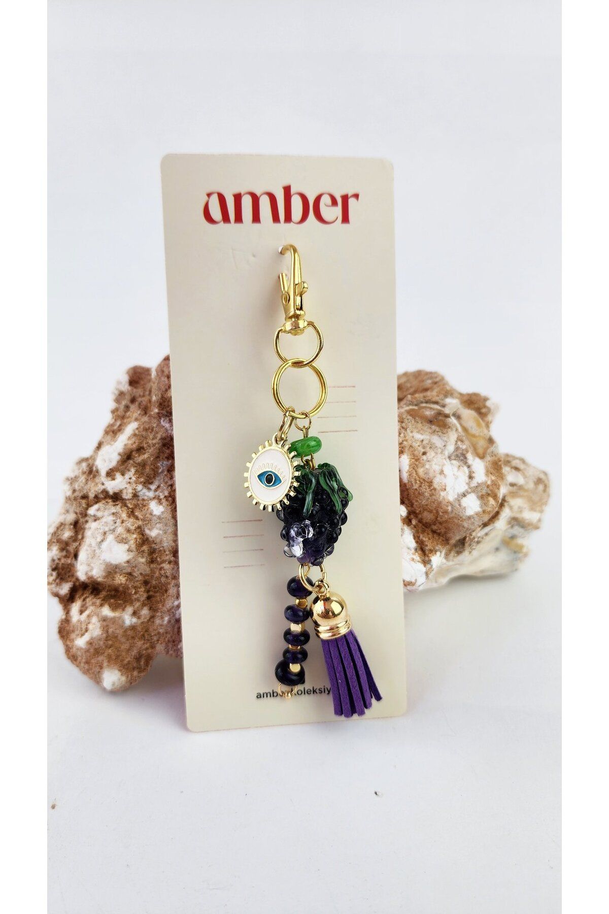 Amber Koleksiyon El Yapımı Cam Boncuklu Anahtarlık