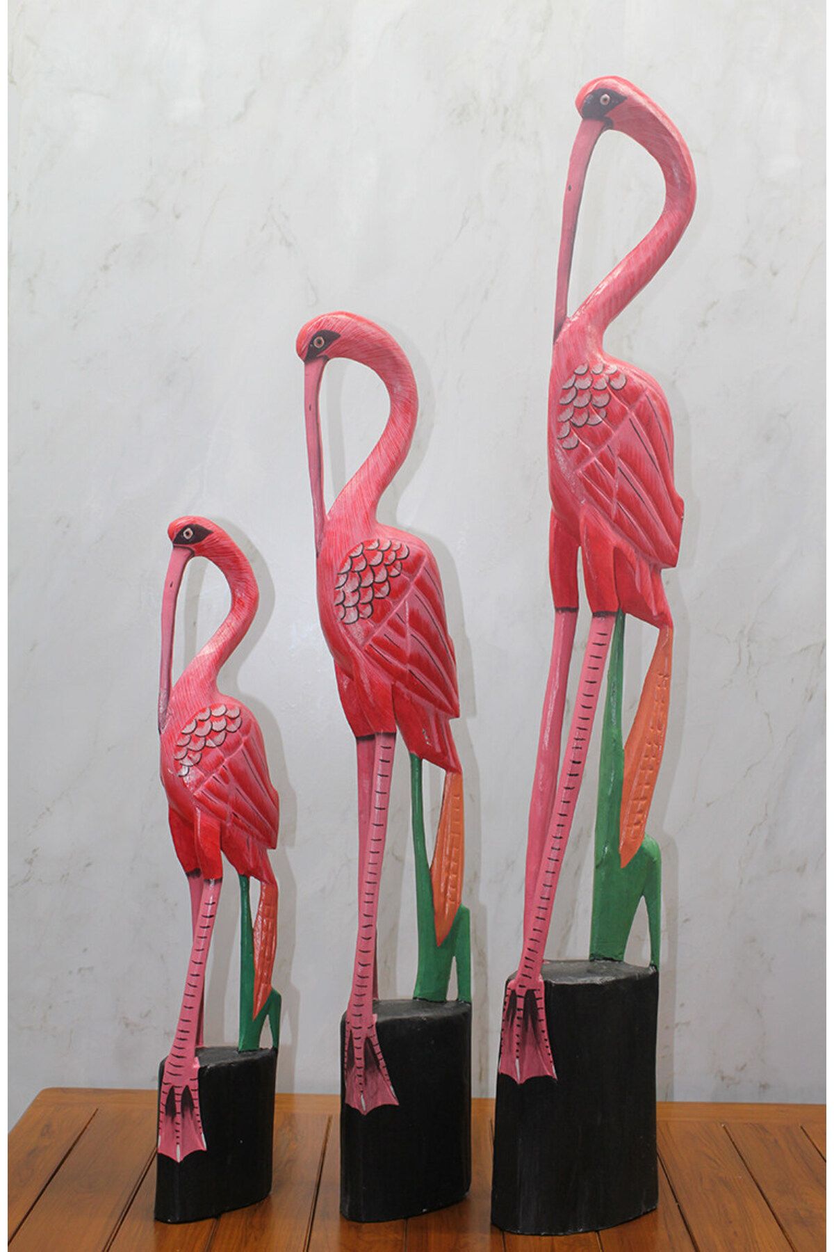 Orkun MANDIRACILAR Ahşap 3'lü Flamingo Seti