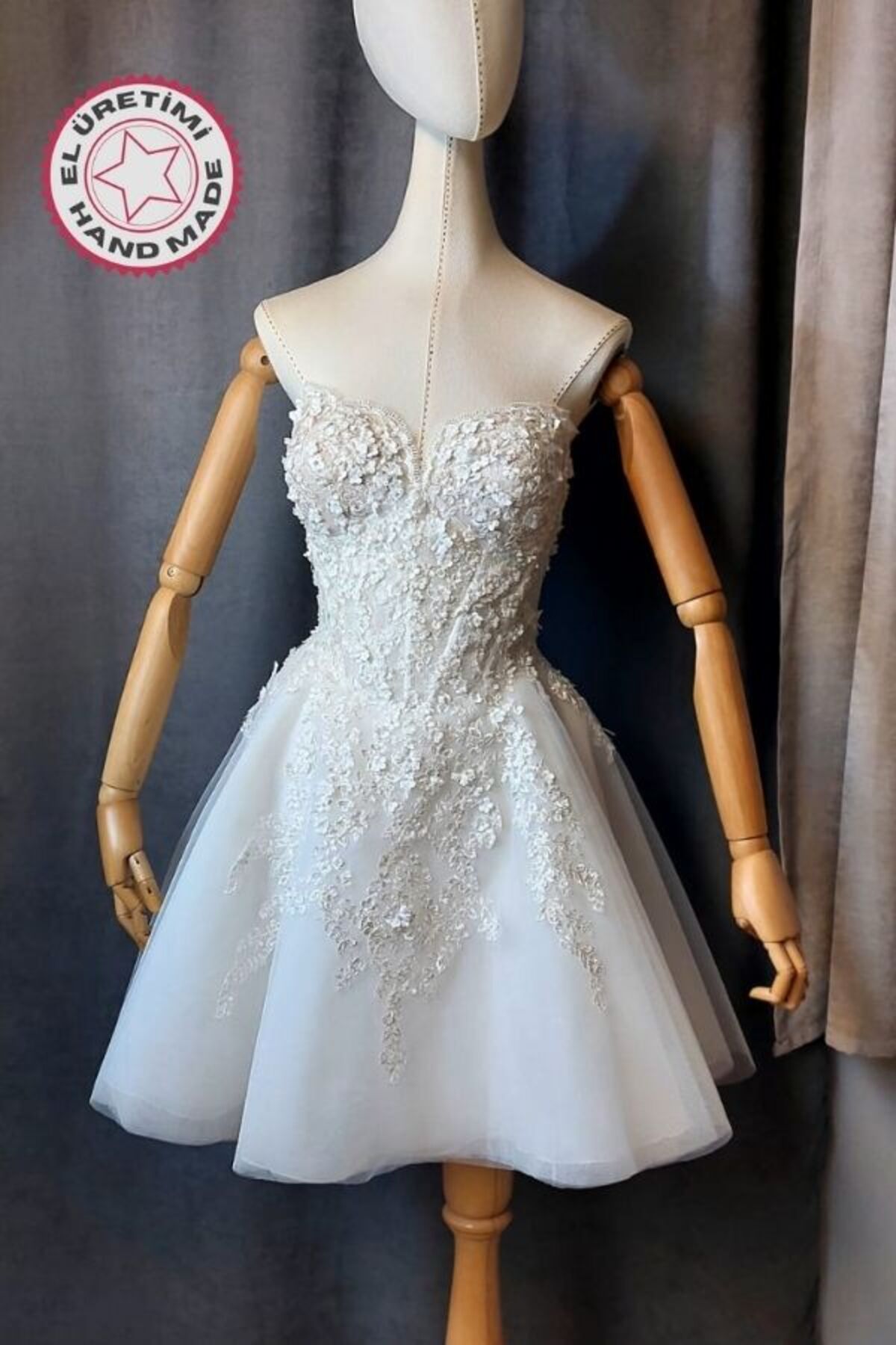 Uretti - Talia 8659 0690 El Yapımı Üç Boyutlu Dantel ve Tül Detaylı Abiye Elbise - 38 / 40 Beden