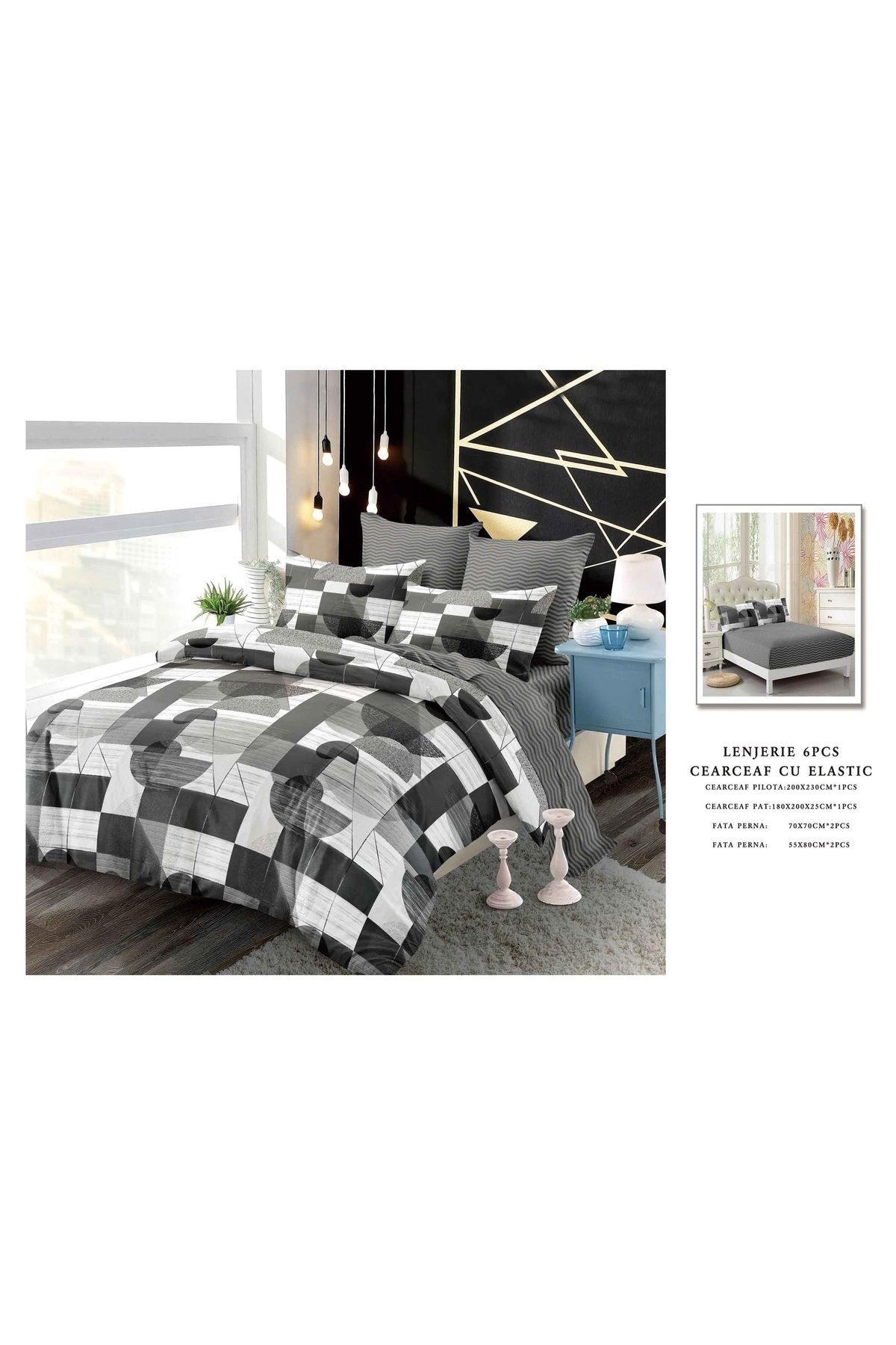 CHIRASO-CHIRASO Finet Bedding Set, 6 Pieces, 2 Persons, Fitted Sheet 180x200, Duvet Cover 200x230, 4 Pillowcases 2