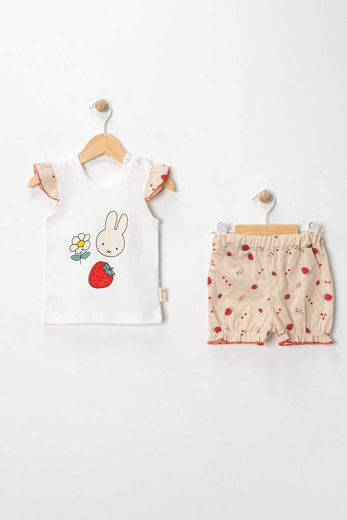 MyPrettyBaby ÇİLEK BASKILI KIZ BEBEK YAZLIK ŞORTLU ALT ÜST 2'Lİ TAKIM