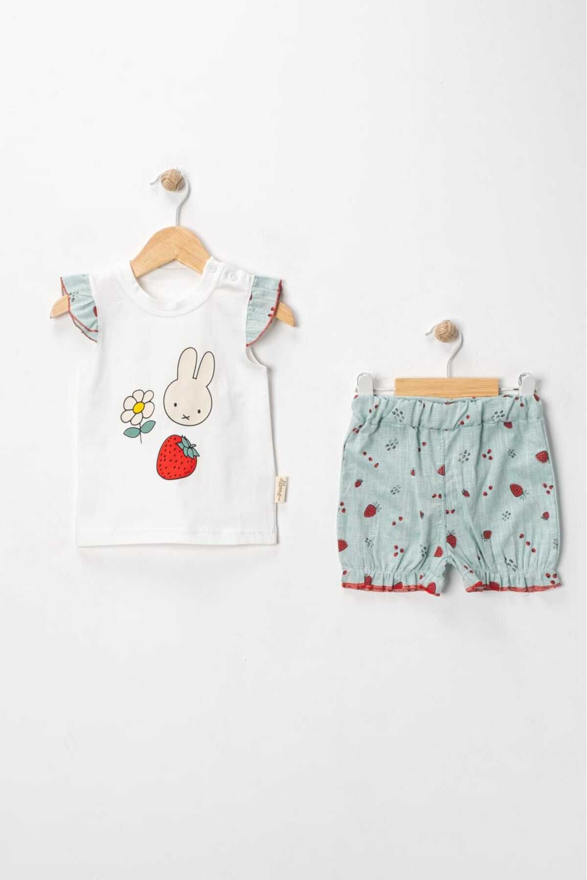 MyPrettyBaby ÇİLEK BASKILI KIZ BEBEK YAZLIK ŞORTLU ALT ÜST 2'Lİ TAKIM