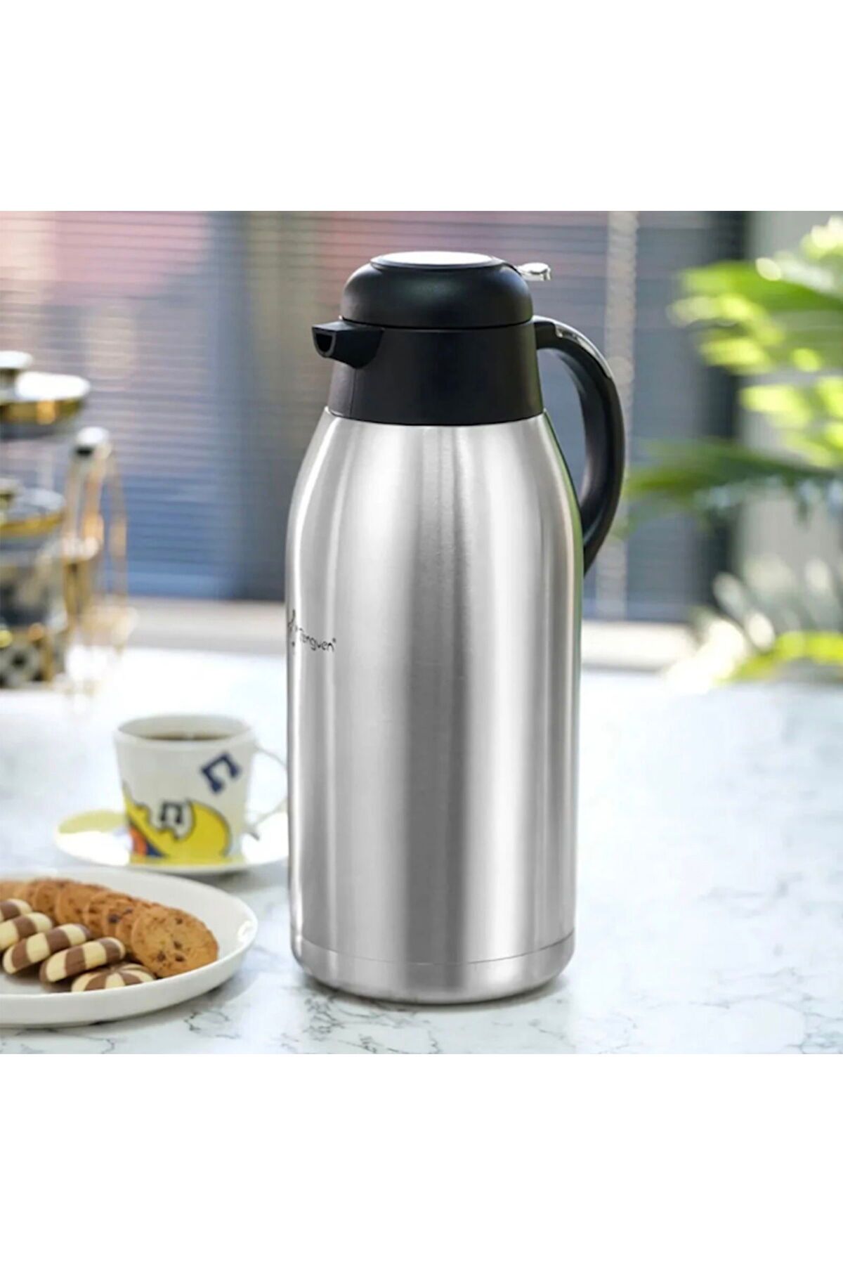 ASPARTAM Premium Çelik Çay Termosu - Inox / Siyah - 2,5 lt