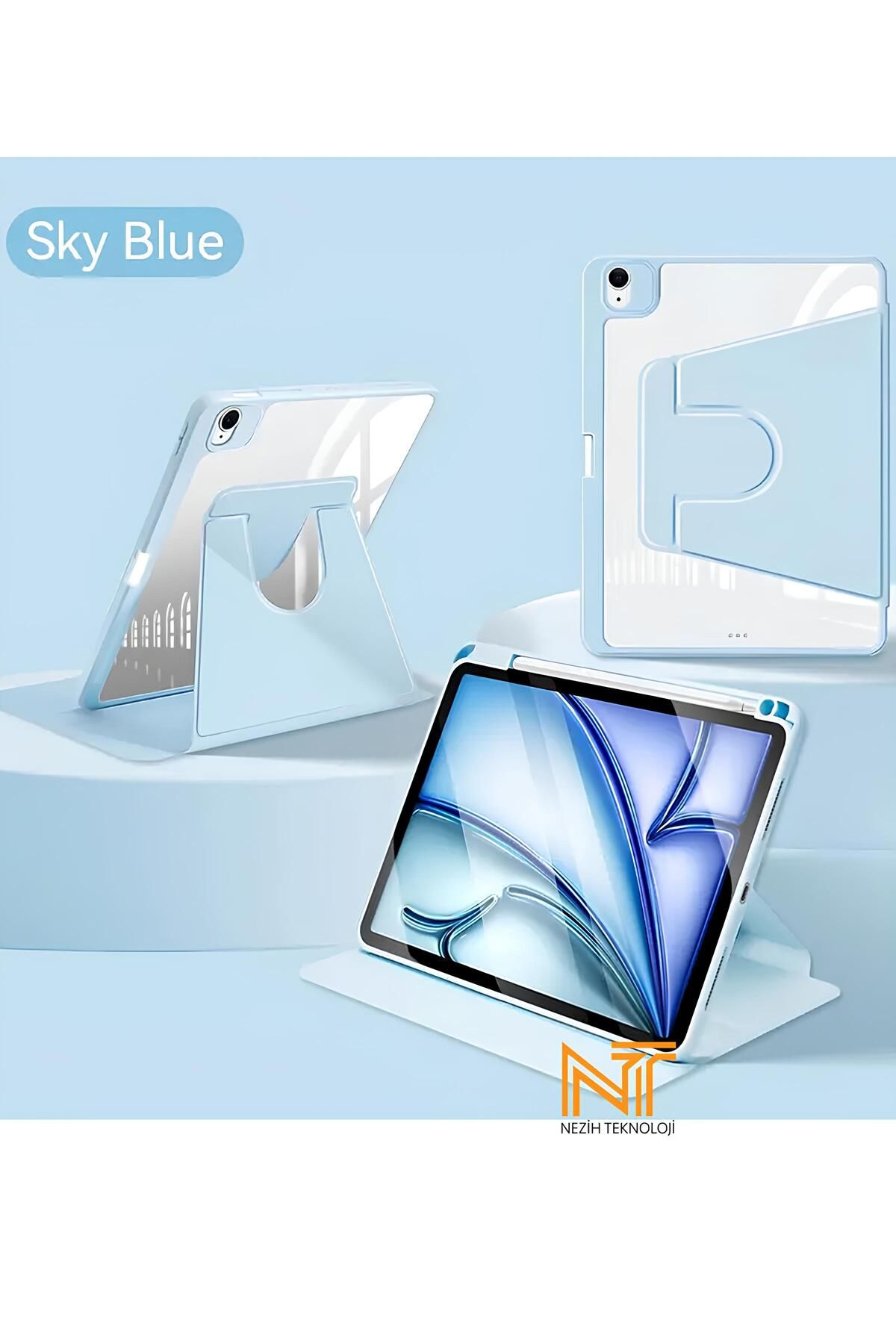 Nezih Case Apple Ipad 10.2 /10.5 (7. 8. 9.NESİL) 2020/2021 Uyumlu 360 Dönebilen Kalem Bölmeli Kılıf