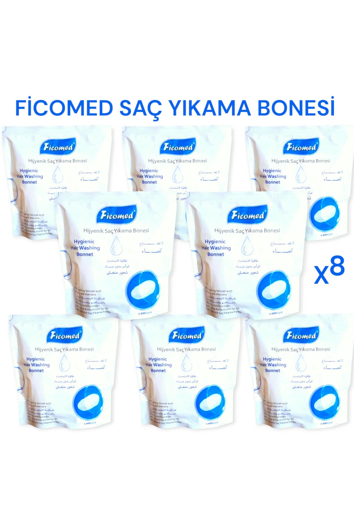Ficomed Saç Yıkama Bonesi ( 8 PAKET ) Hasta Banyo Temizlik