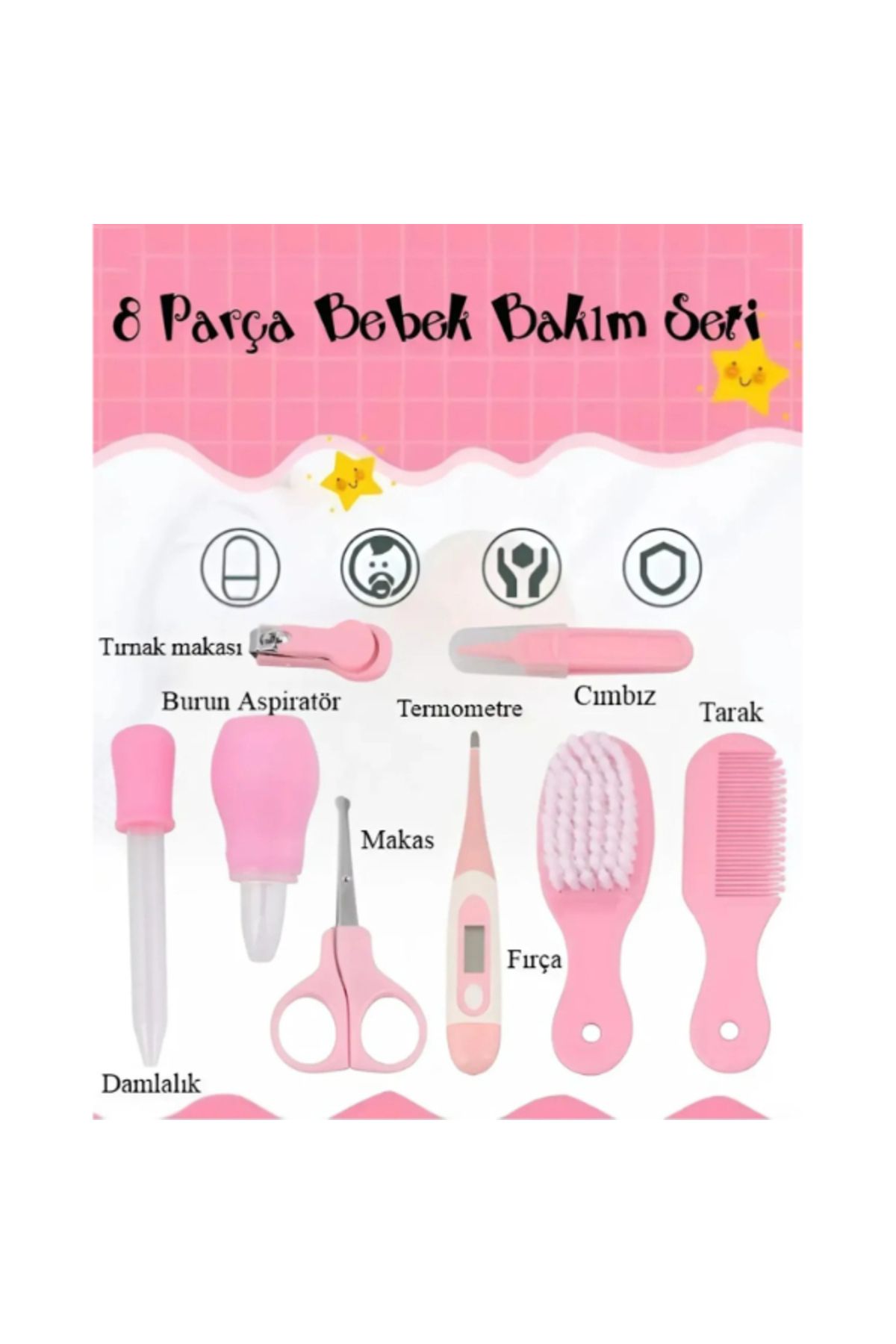 8 Parça Bebek Bakım Seti Pembe Renk