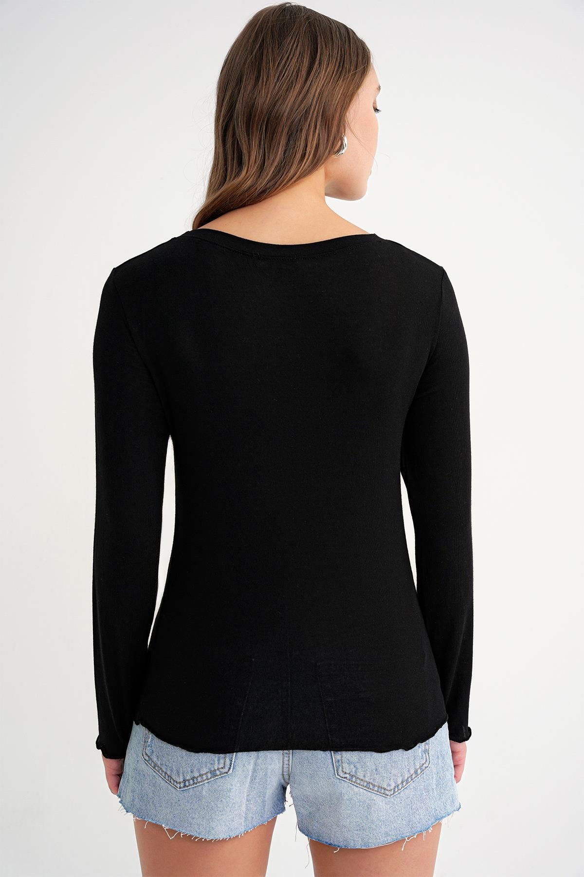 Mixray-2014 Women's Crew Neck Summer See-Through Blouse Black 7
