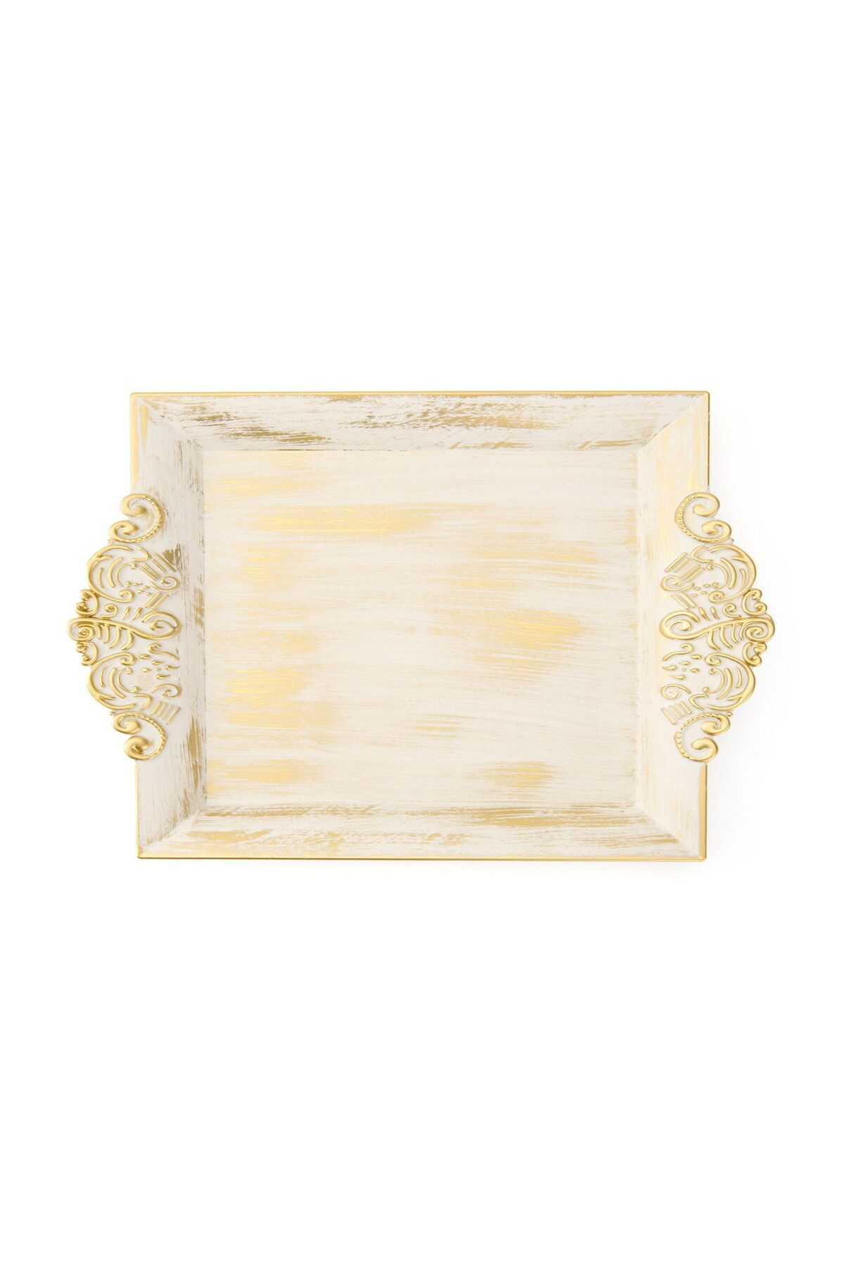 ASPARTAM Home Barok Eskitme Tepsi - Beyaz - 26x39 cm