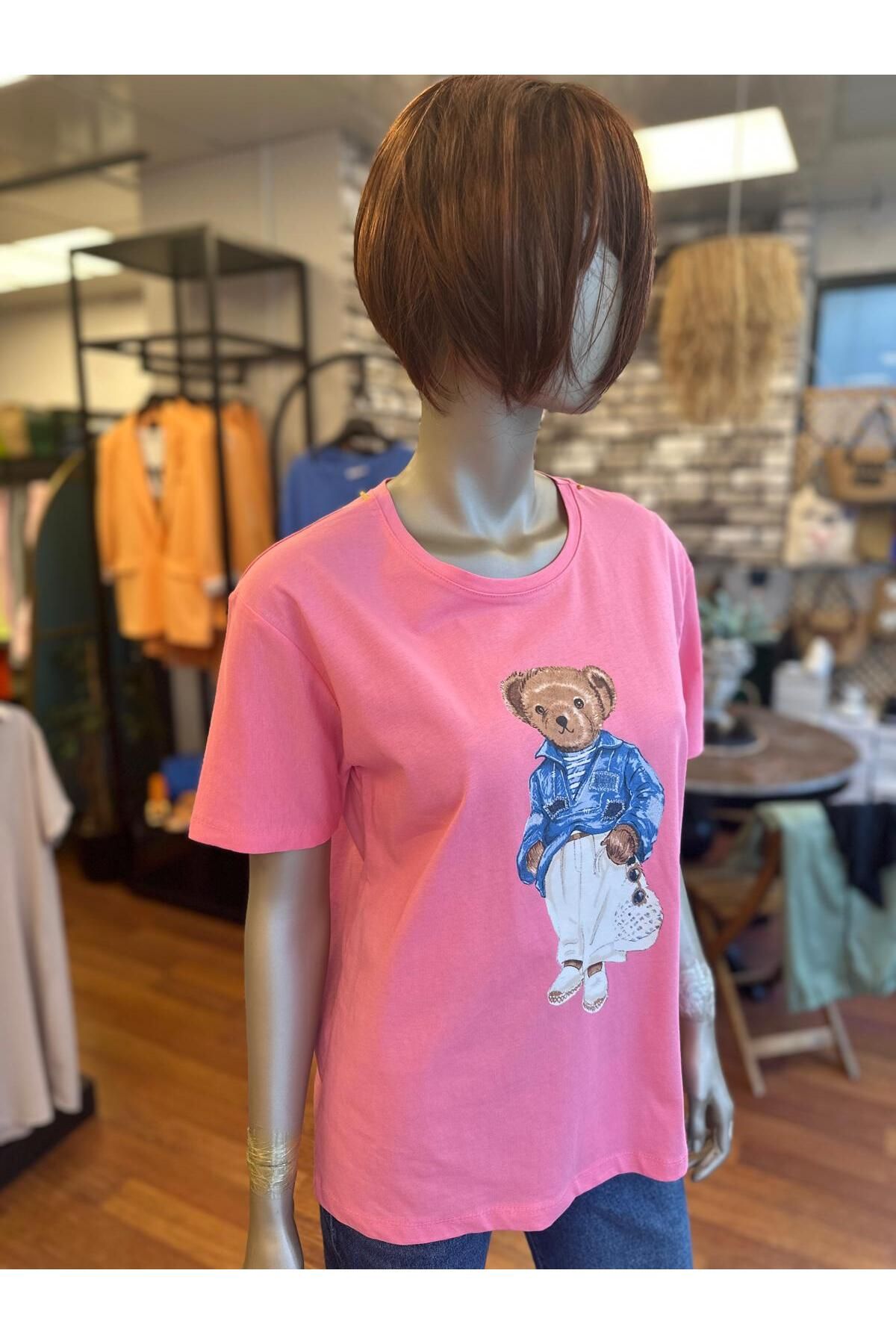 DOLCE QUEEN Kadın Tedy Bear Rahat Kesim %100 Pamuklu Tişört