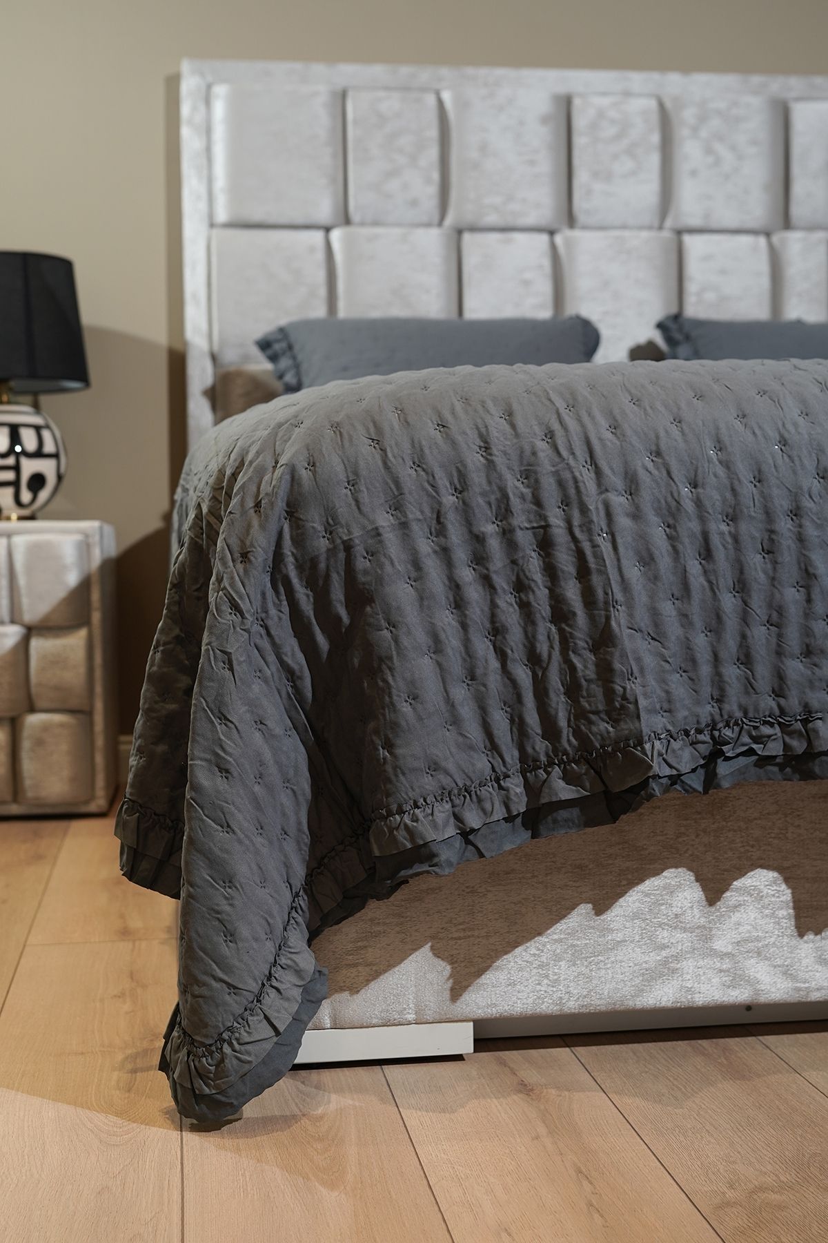 Dainty Home--lara- Anthracite Color Ruffled Single Bedspread Set 2