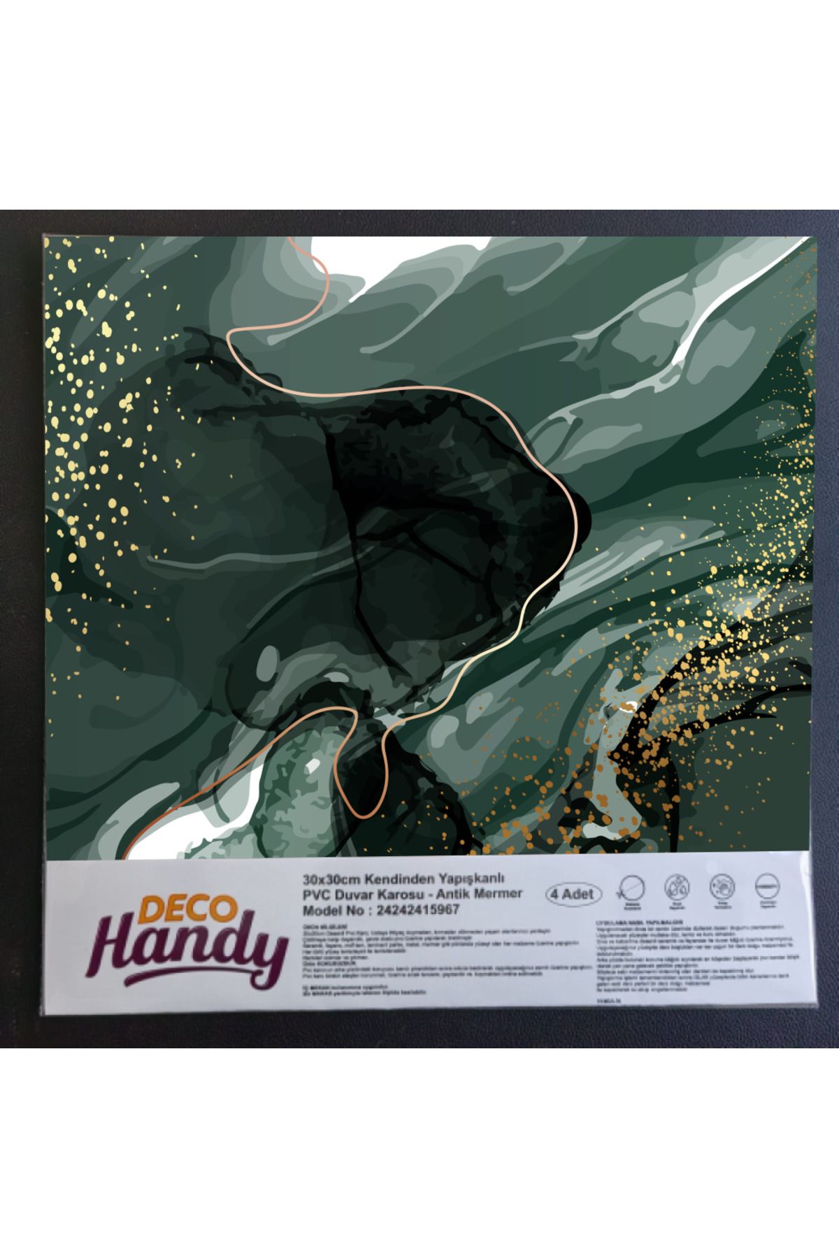 Orkun MANDIRACILAR DecoHandy Pvc Duvar Karosu 30x30cm 4'Lü Paket - Zümrüt 0,36m2