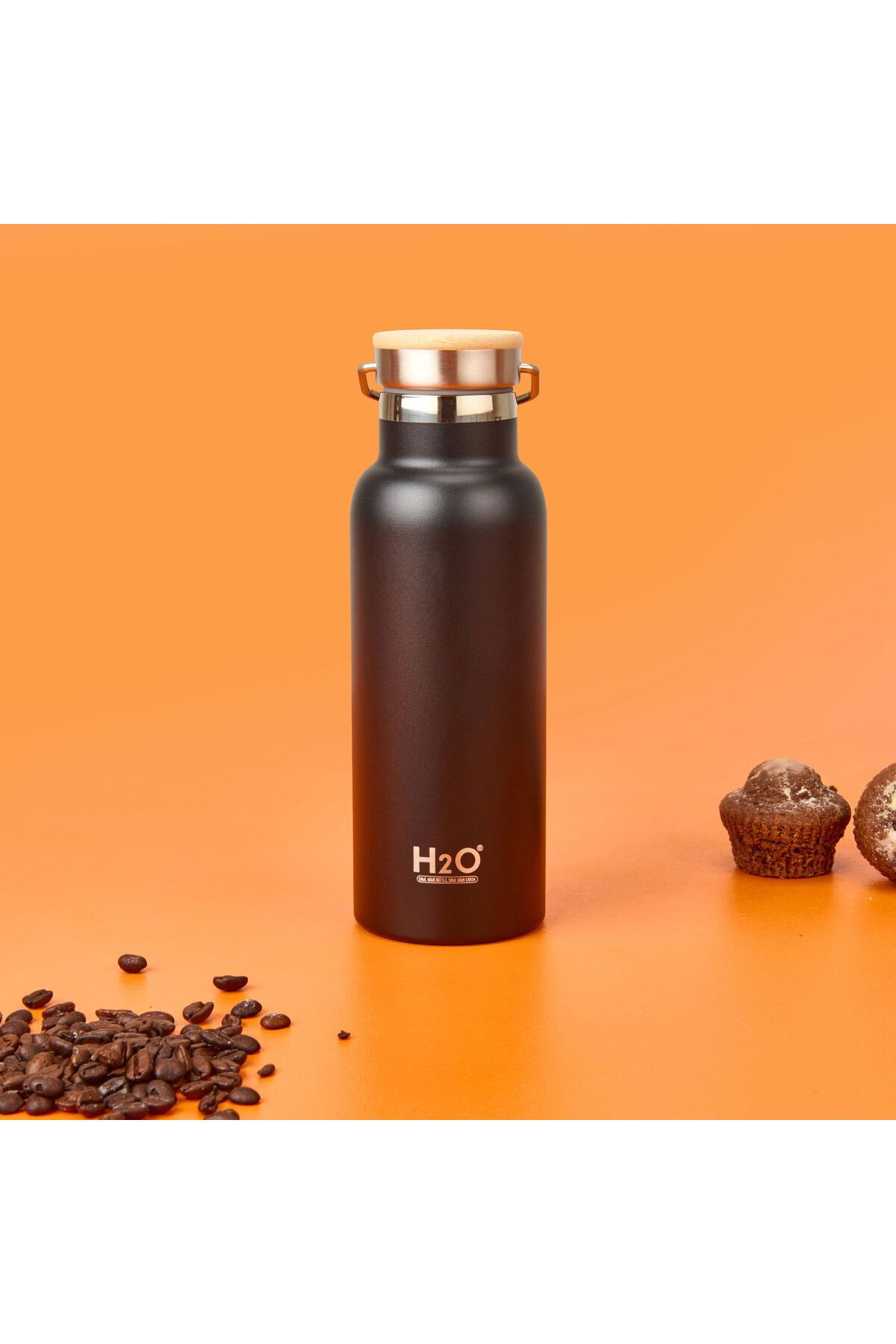 ASPARTAM Bambu Kapaklı Çelik Termos - Siyah / Açık Kahverengi - 500 ml