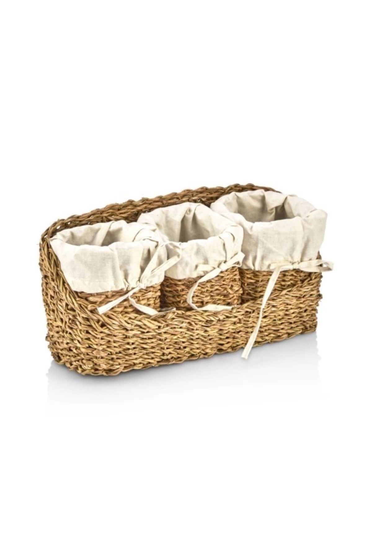 Evistro Dekoratif Bezli Organizer Hasır Sepet 4 lü Set