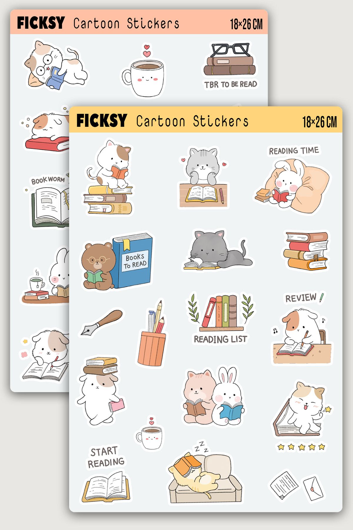 Ficksy Kawaii Stili Sevimli Hayvanlar Kitap Tutkunu Temalı Sticker Seti - 31 Adet Etiket Çıkartma