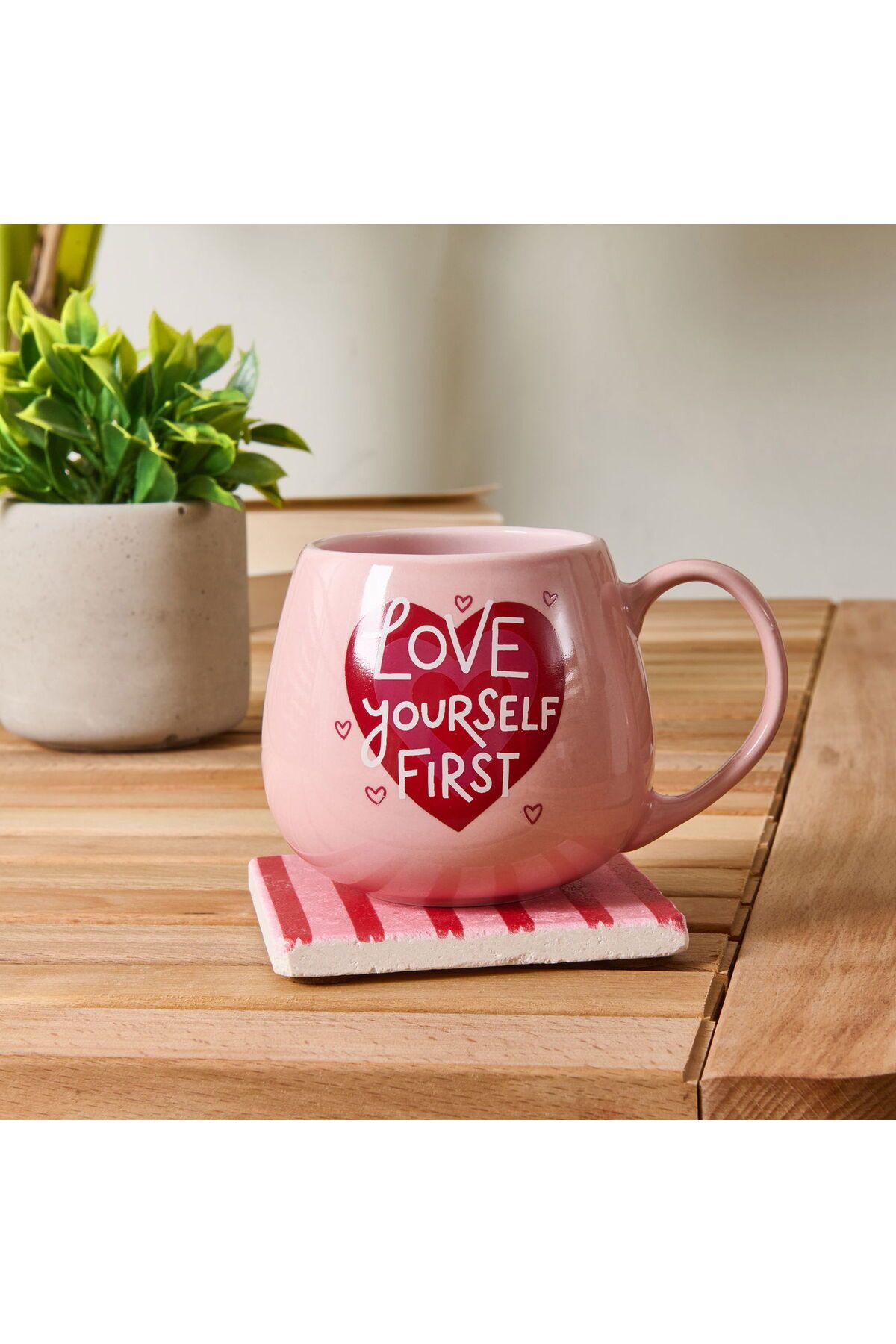 ASPARTAM Love Yourself First Sloganlı Kupa - Pembe - 310 ml