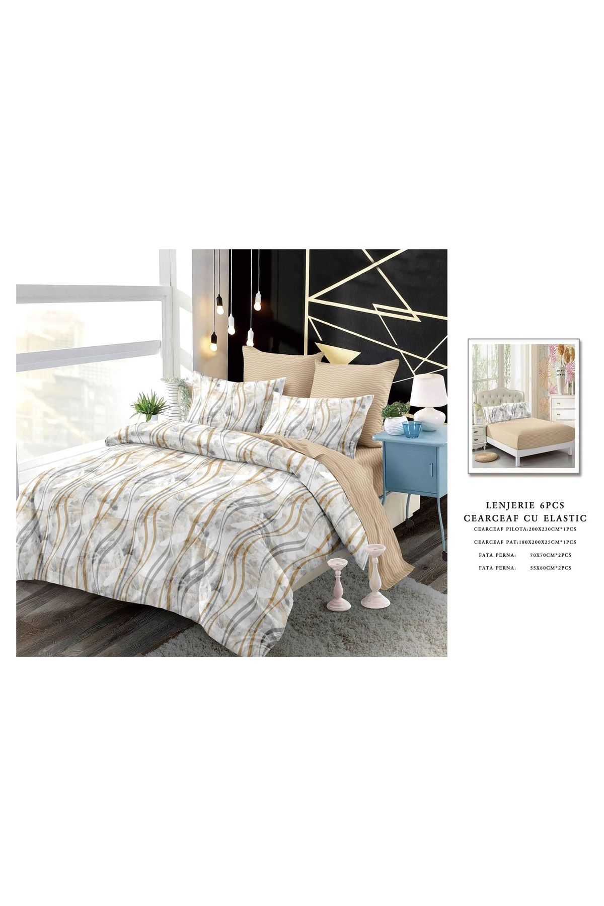 CHIRASO-CHIRASO Finet Bedding Set, 6 Pieces, 2 Persons, Fitted Sheet 180x200, Duvet Cover 200x230, 4 Pillowcases 2