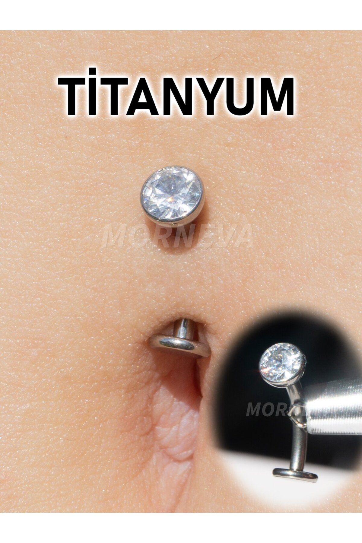 MORNEVA Titanyum Oval Taş Uçan Göbek Belly Piercingi