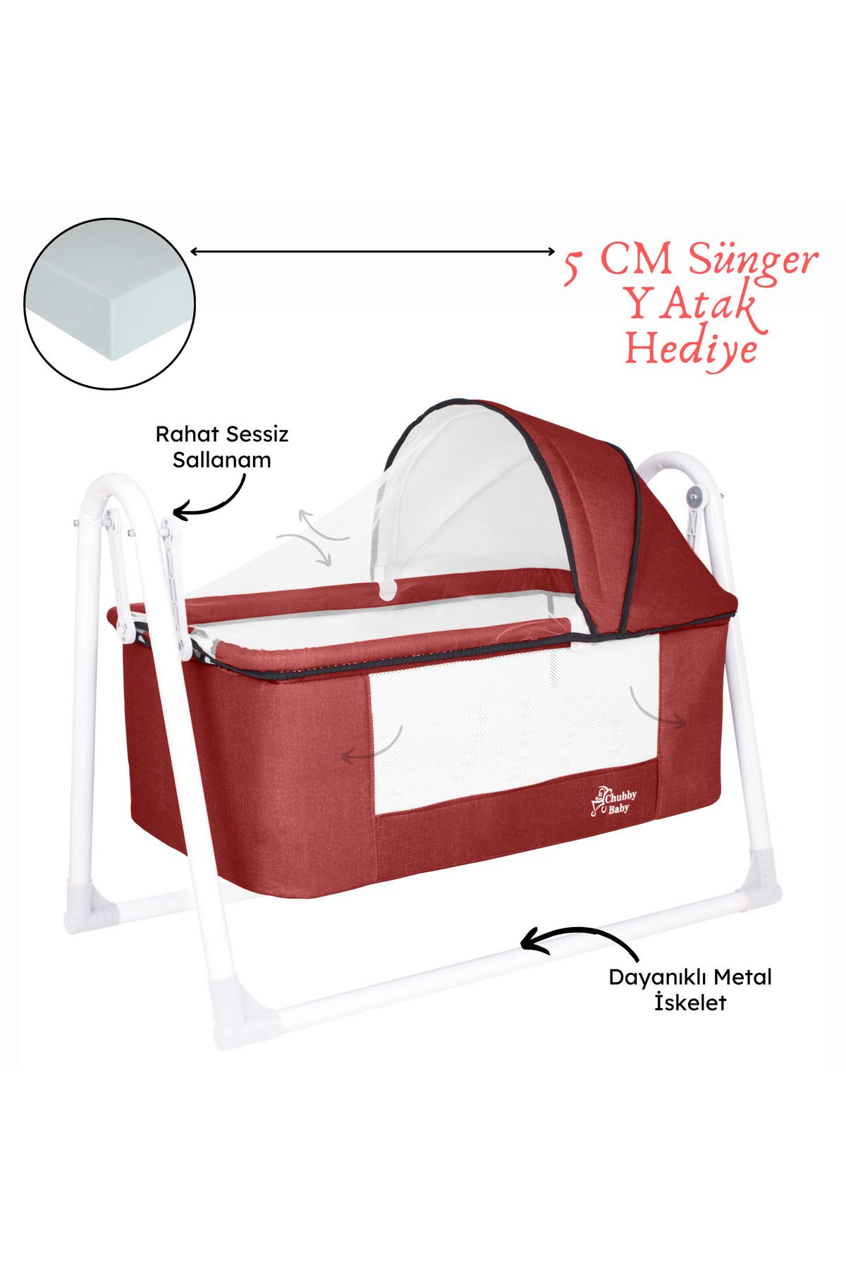 CHUBBY BABY First Class Portatif Sepet Beşik Silinebilir Kumaş 5 CM SÜNGER YATAK