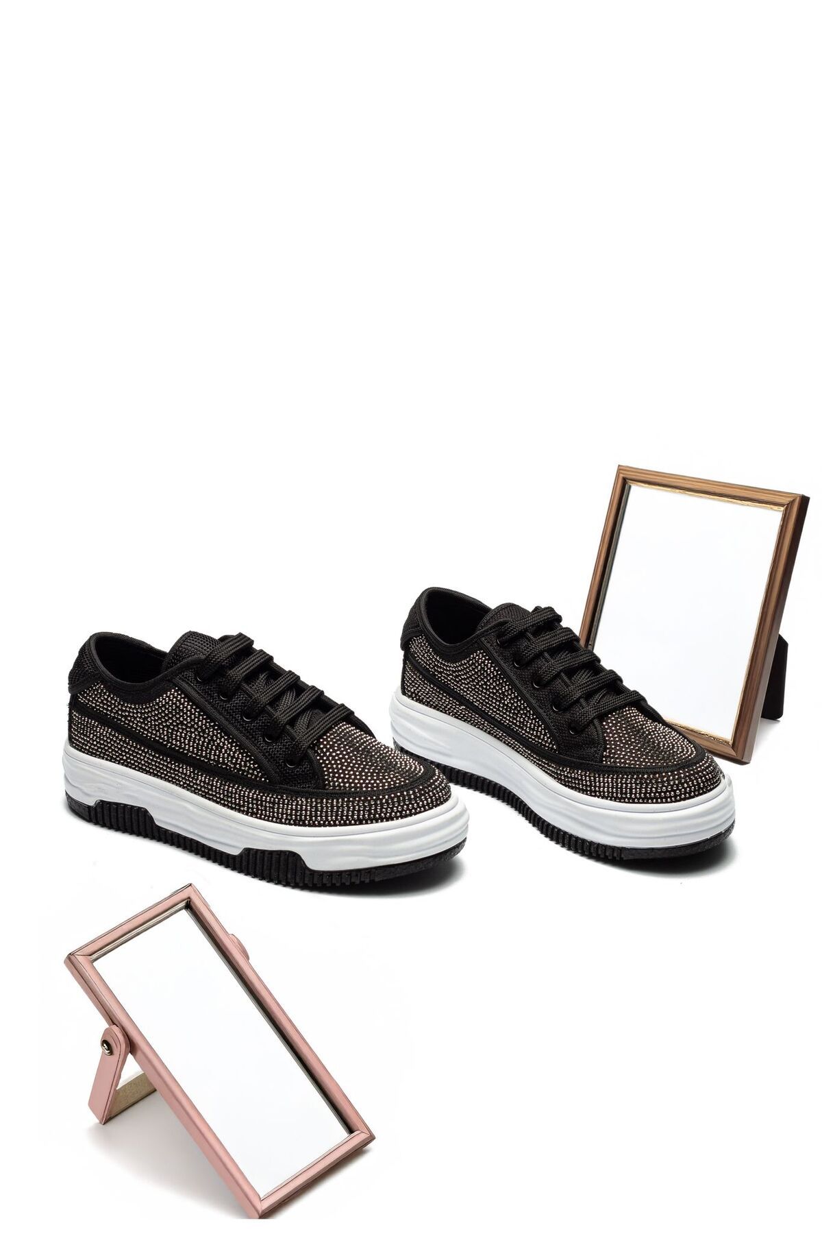 lady classy Kadın Sneaker Yüksek Taban Bağcıklı Bez Spor Ayakkabı Kotnel siyah