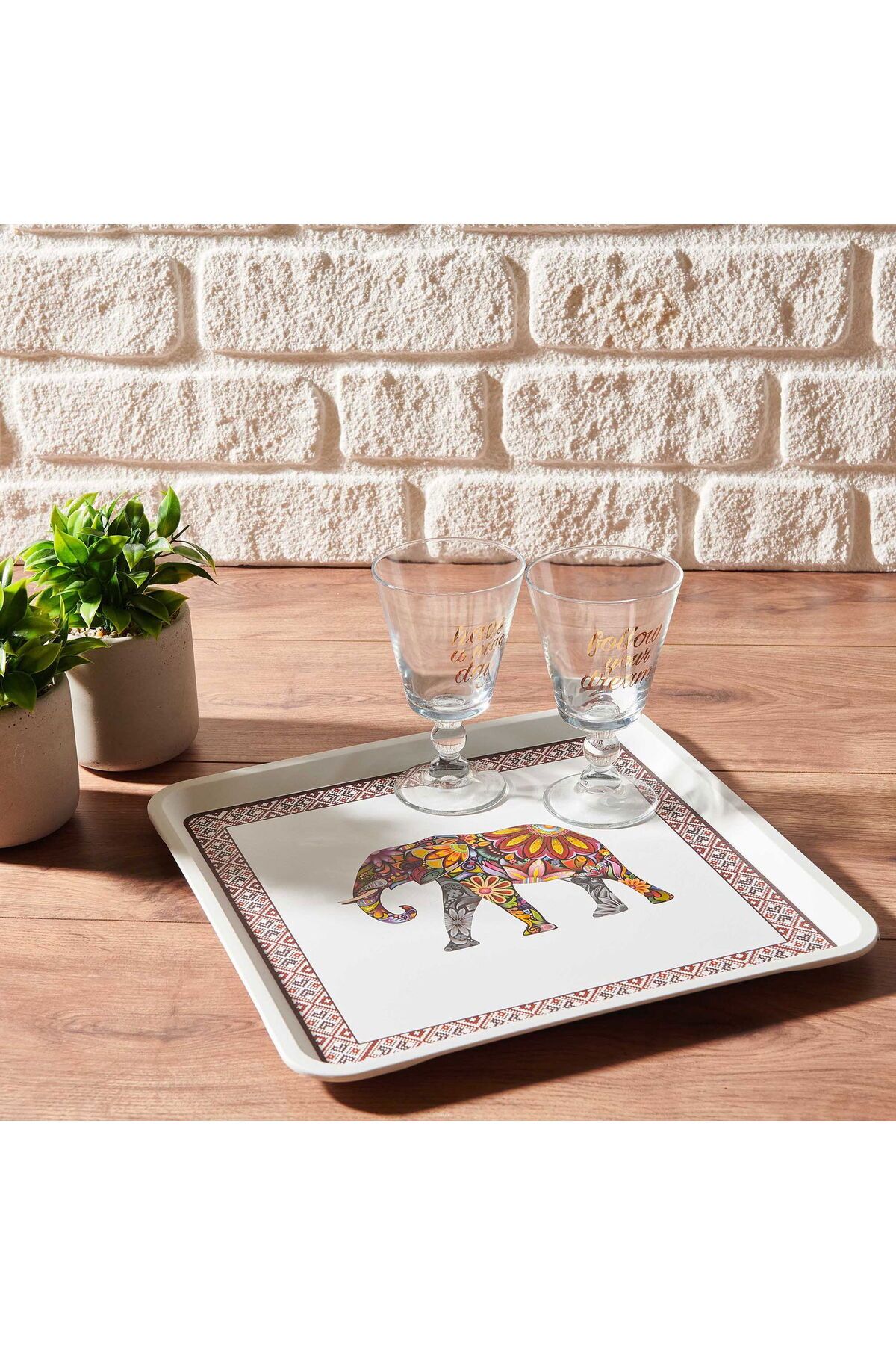 ASPARTAM Home Fil Desenli Alaçatı Kare Tepsi - 32,5x32,5 cm