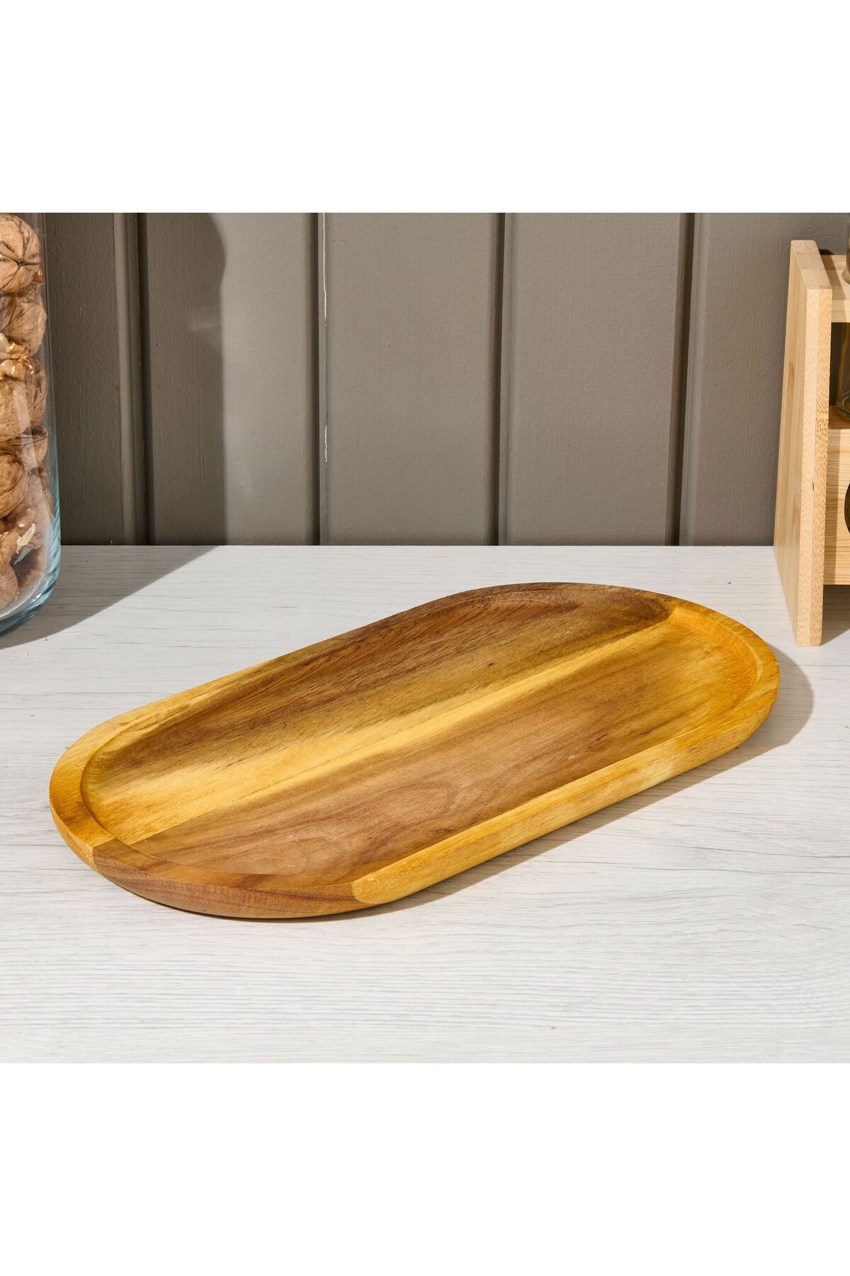 ASPARTAM Akasya Oval Servis Sunum Tabağı - Kahverengi - 30x16x1,5 cm