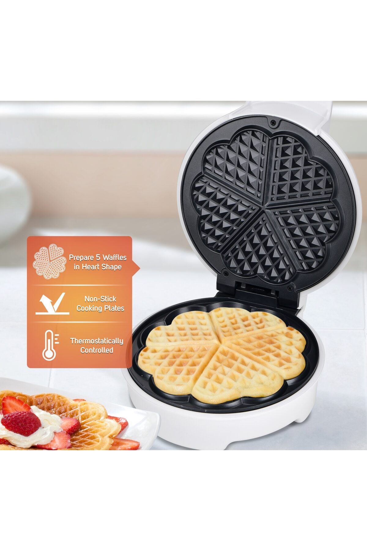 Zass-Waffle maker Zass ZWM 01, 750W, 5 heart-shaped waffles, 18.5 cm, Non-stick and easy-to-clean 11