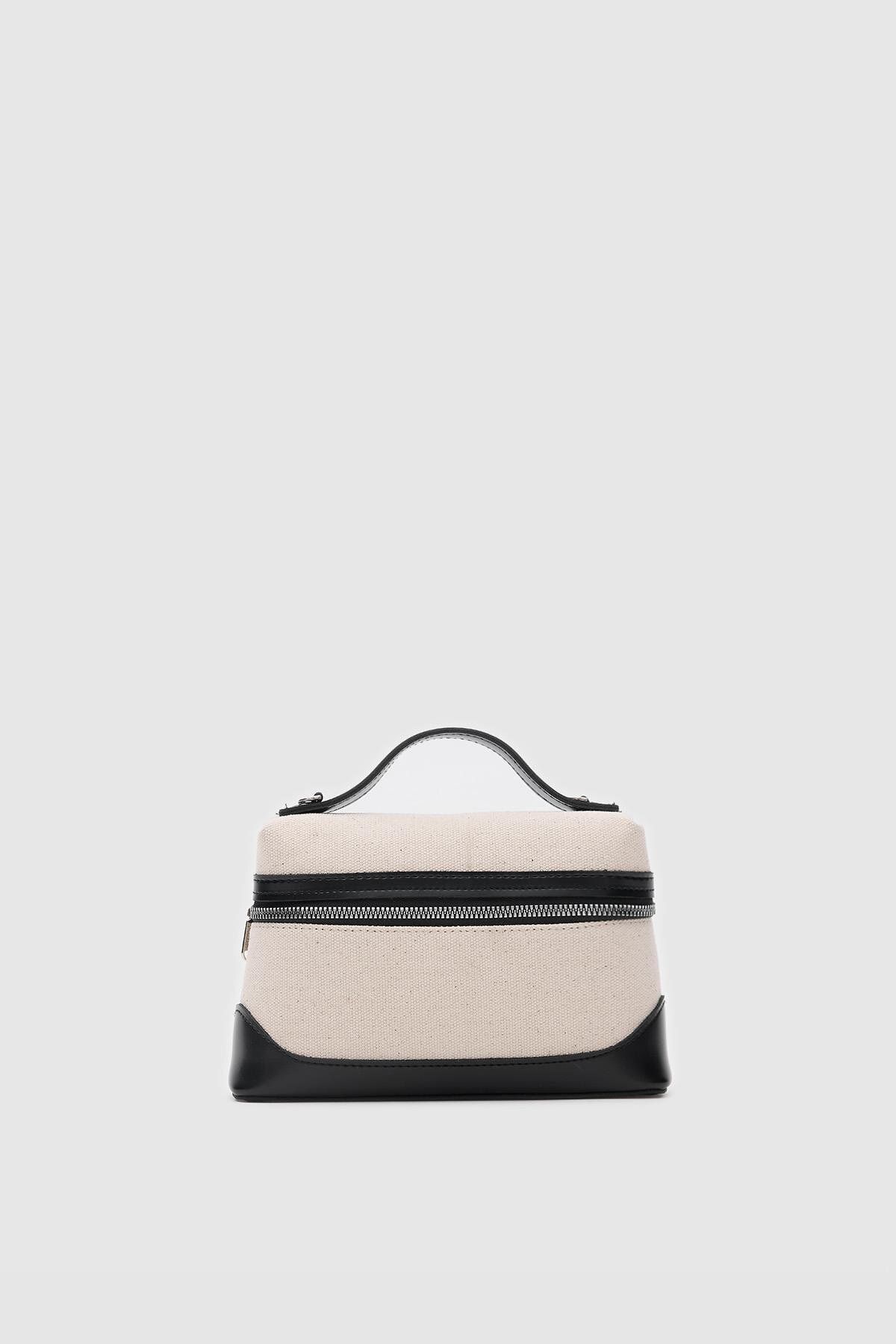 Shule Bags Yogo Krem-Siyah Box Bag El Ve Omuz Çanta