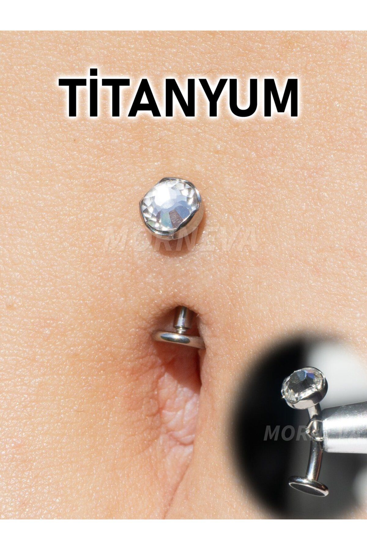 MORNEVA Titanyum Kristal Taş Uçan Göbek Ters Belly Piercingi