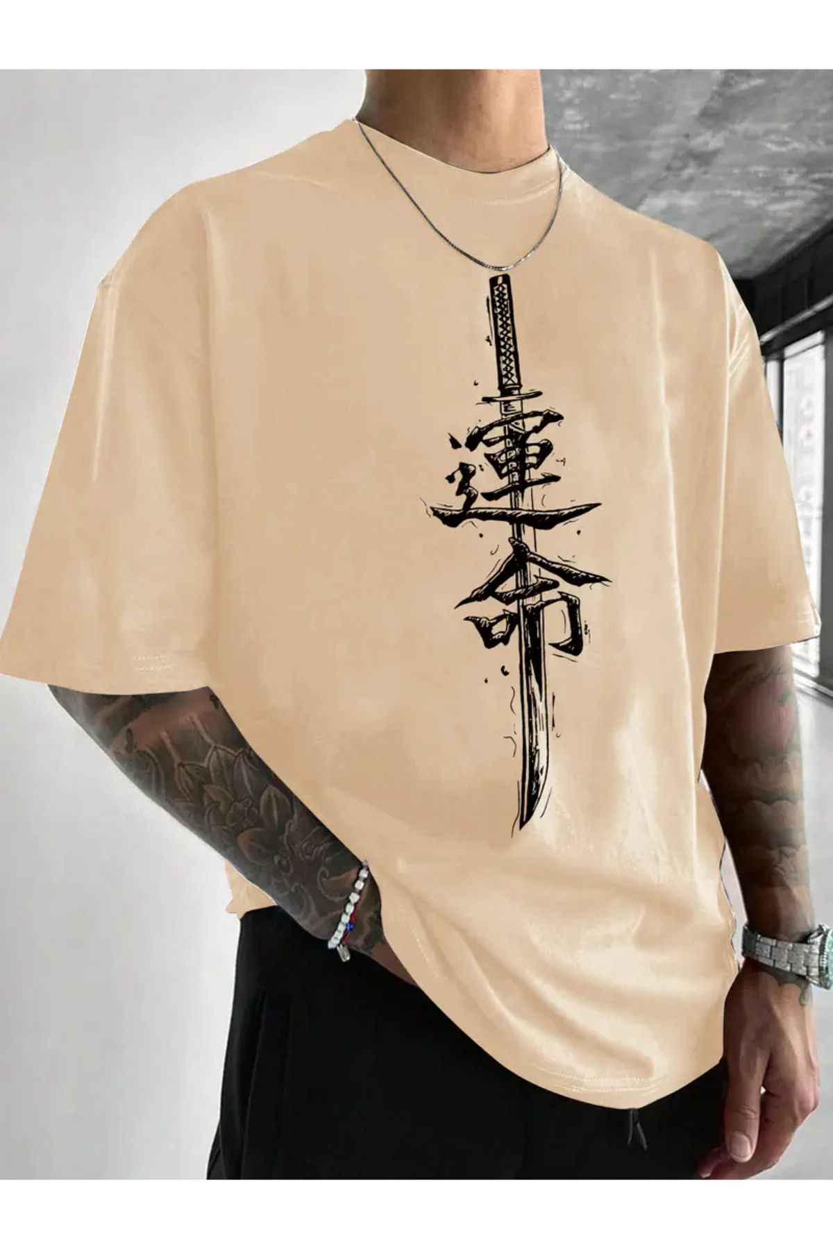 Machetta Unisex Kılıç Baskılı Oversize T-shirt