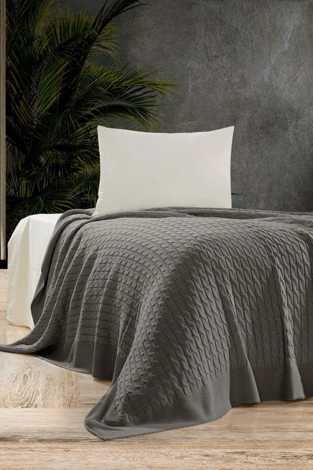DOUX HOME Petra Triko Yatak Örtüsü Tek Kişilik 180 X 230 Antrasit