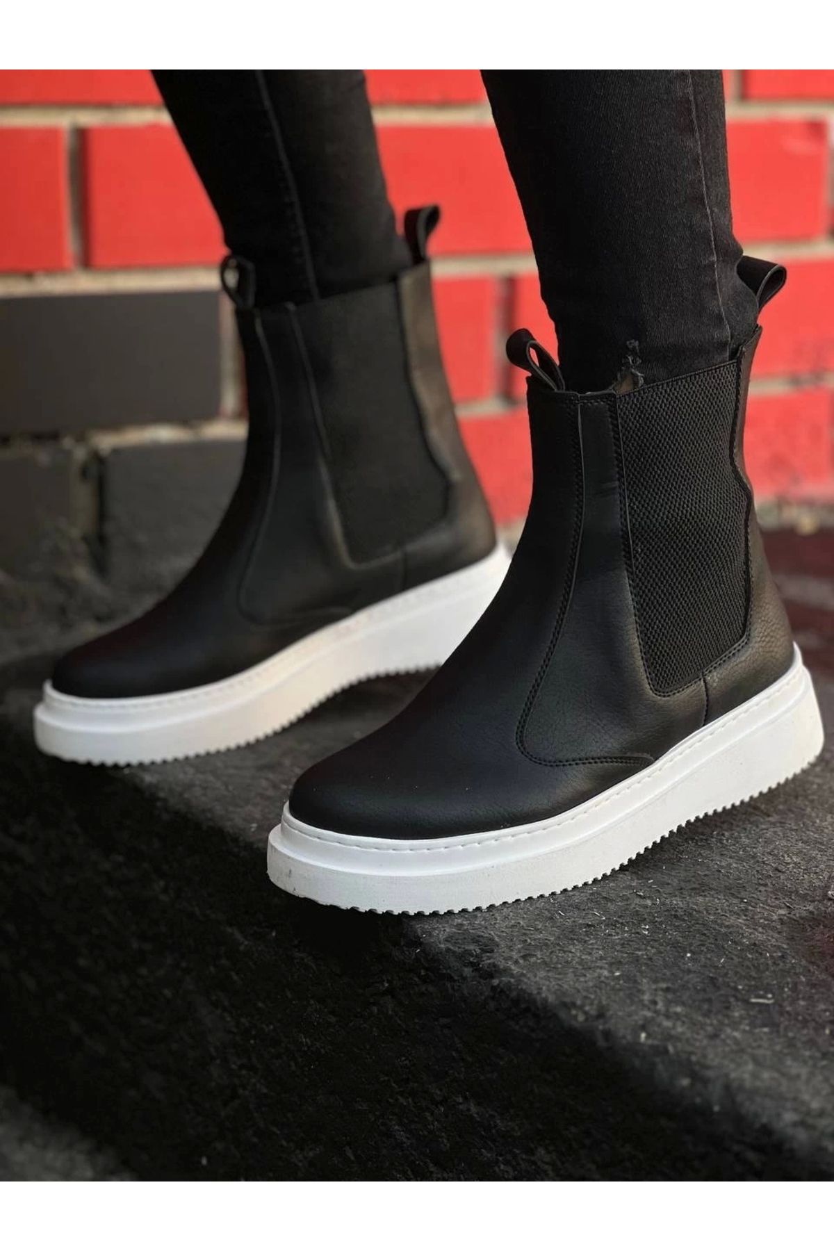 OurStyles KB-0992 Kuback Siyah Cilt Yüksek Taban Lastikli Erkek Bot