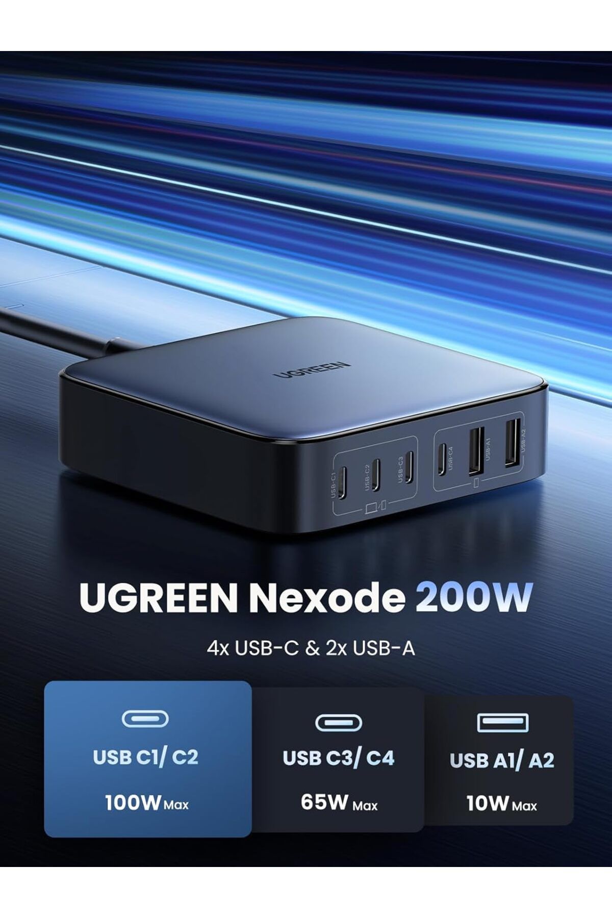 Ugreen-مجموعة Nexode شاحن USB C سريع 200 واط، قابس المملكة المتحدة بطول 2 متر، محطة متعددة الوظائف، 6 في 1 GaN Charge P 3
