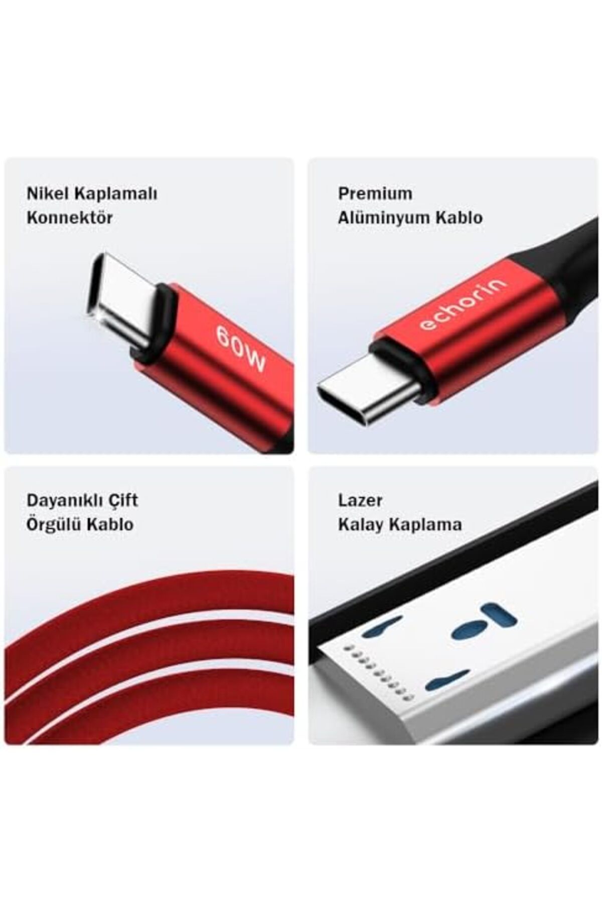 STOREMAX OZN USB C'den USB C'ye 60W, 2.4A, 1m, PD 2.0, Çift Kat Örgülü Hızlı Şarj ve Data Kablosu (Kı