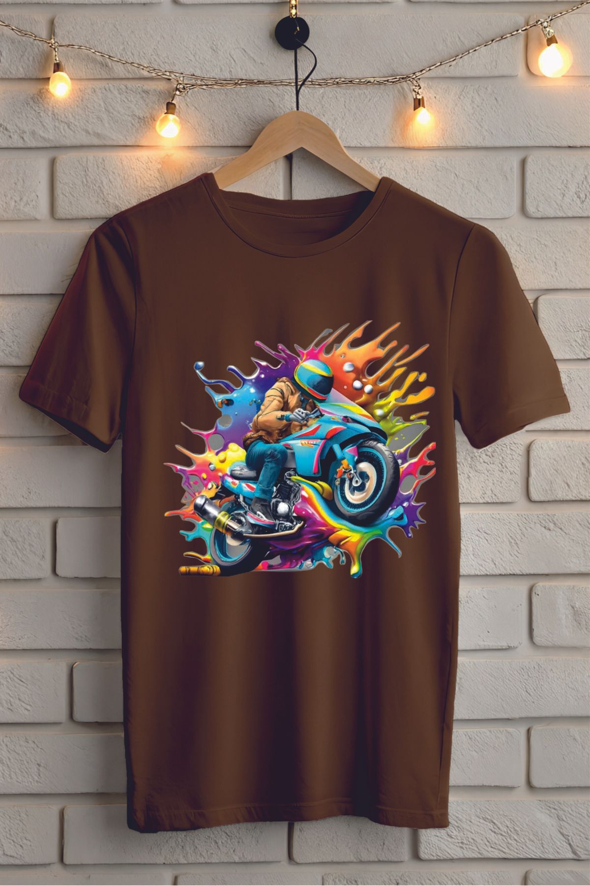 ModaSphere Renkli Motor Baskılı Unisex Oversize Tişört