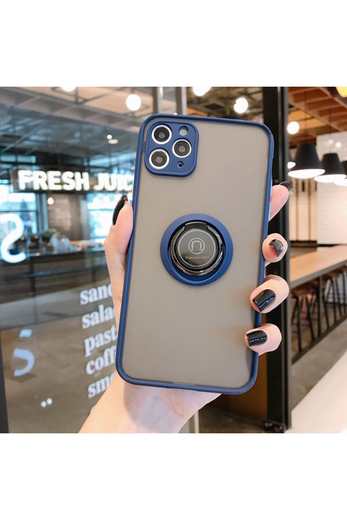 Rivor Apple iPhone 12 Pro Max Kılıf Kamera Korumalı Standlı Buzlu Kenarları Renkli Yüzüklü Silikon Kapak