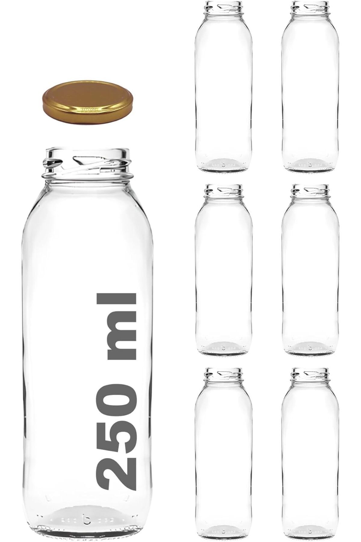 STOREMAX ELZ 250 ml Metal Kapaklı Meyve Suyu, Meşrubat, Limonata Şişesi 250 cc Cam Şişe 6 Adet (Altın/