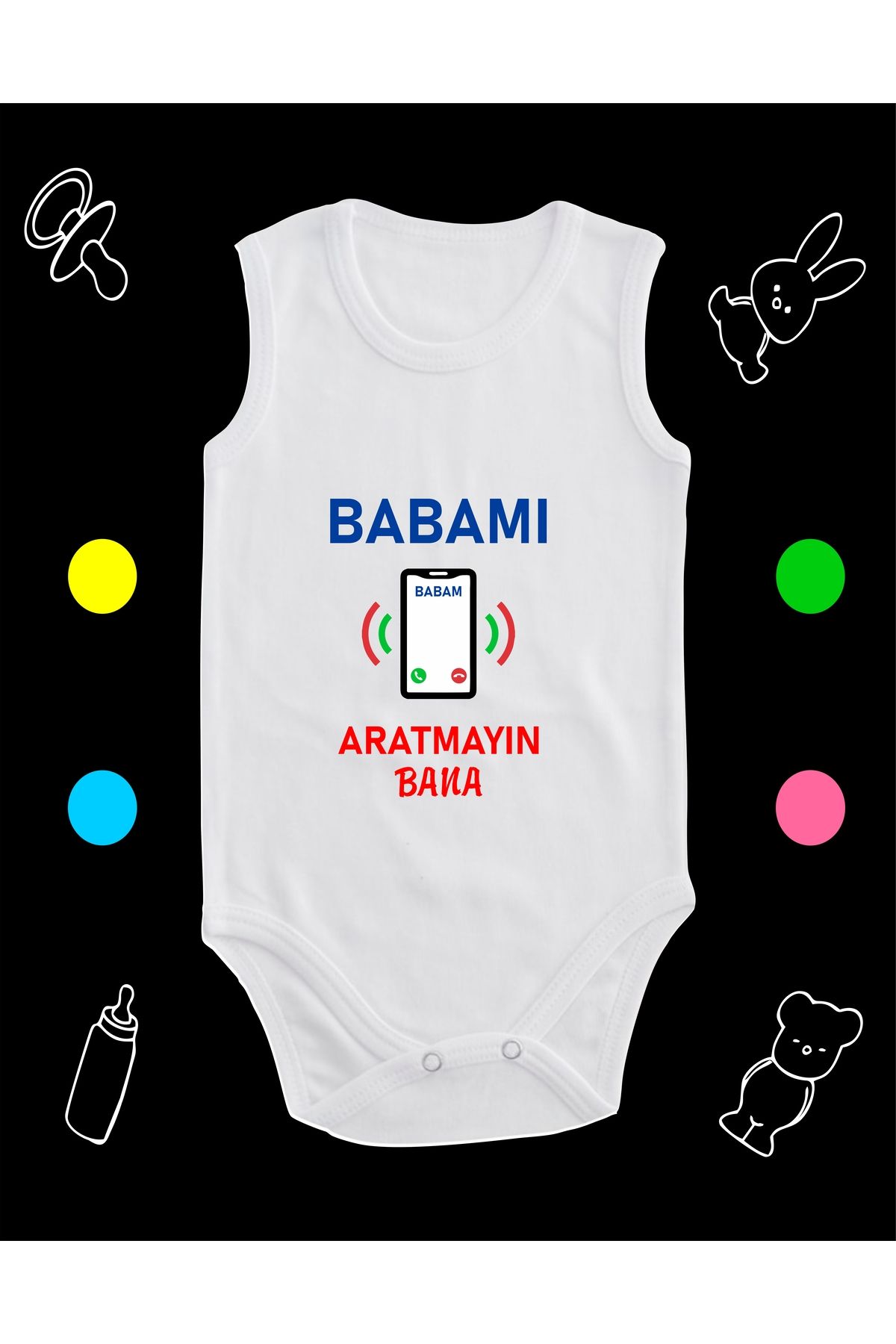 enmalife Pamuklu Babamı Aratmayın Bana Cep Telefon Baskılı Penye Bebek Body Çıtçıtlı Badi Zıbın BABECT115