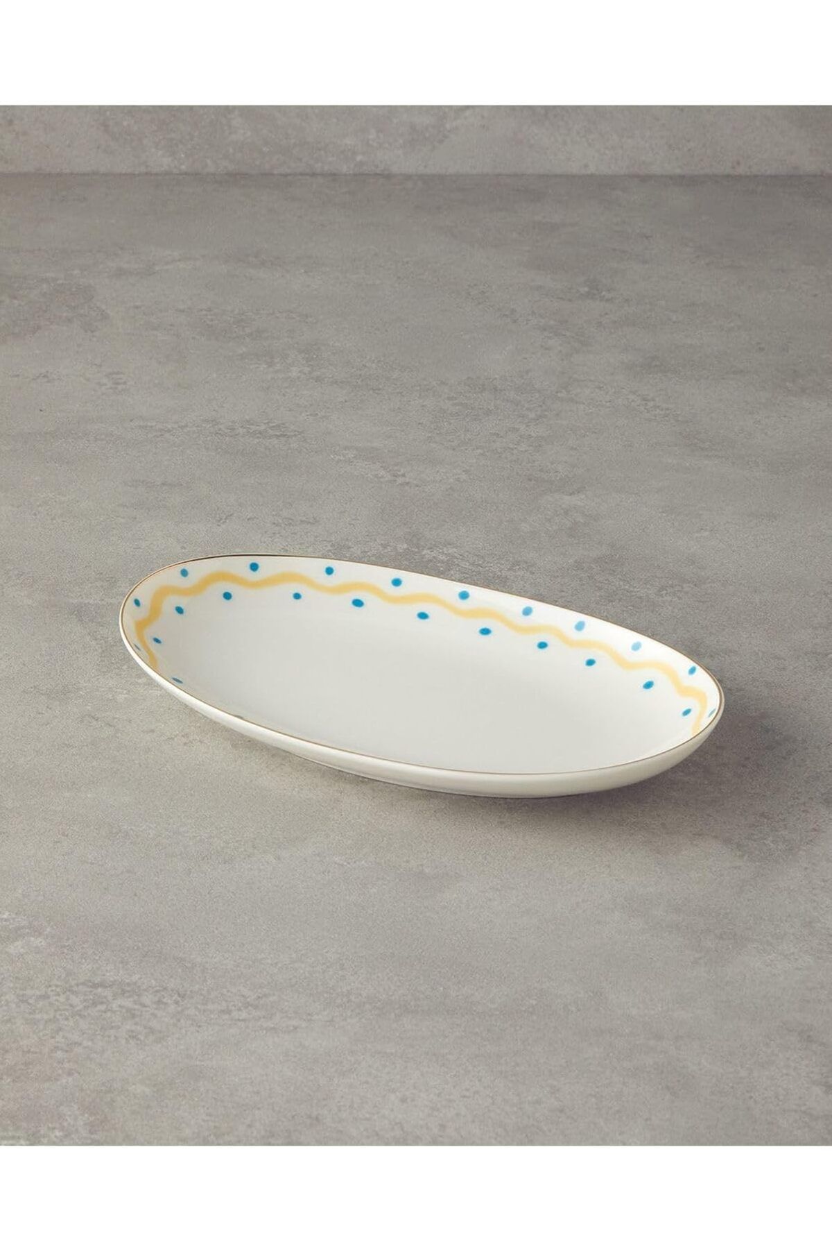 STOREMAX ELZ Home Yellow Carny Bone Porselen Kayık Tabak 25 cm Mavi-Sarı FRNTR 1127478