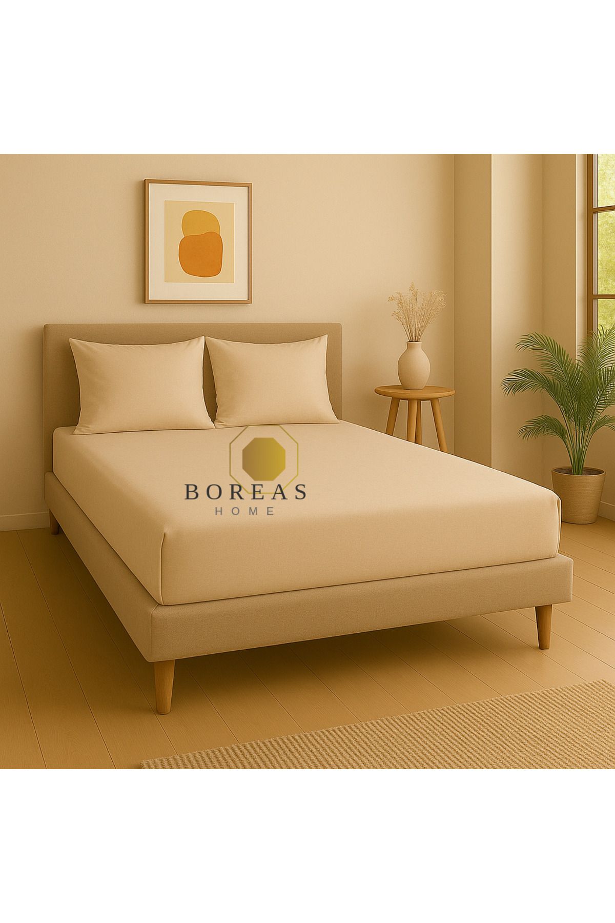 Boreas Home Natural Ranforce Çift Kişilik Lastikli Çarşaf Ve Yastık Kılıfı Seti