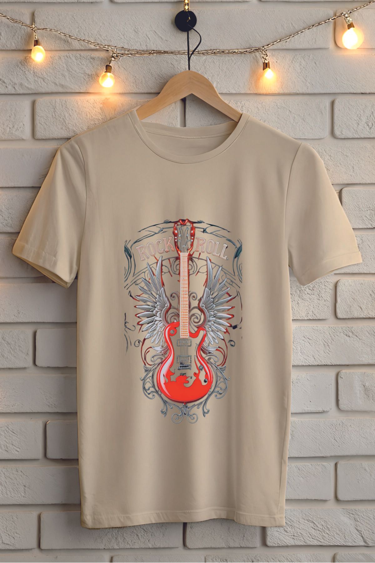 ModaSphere Gitar Baskılı Bisiklet Yaka Unisex Tişört