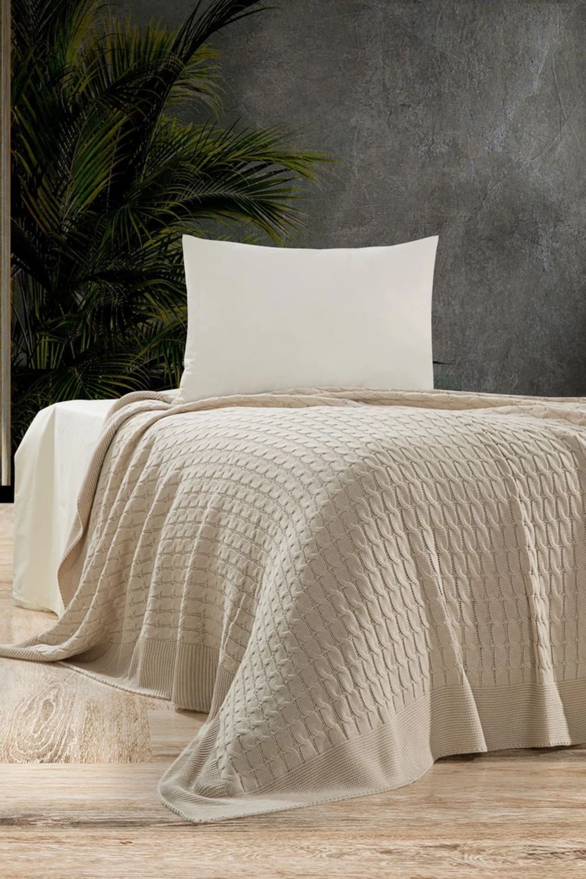 DOUX HOME Petra Triko Yatak Örtüsü Tek Kişilik 180 X 230 Taş